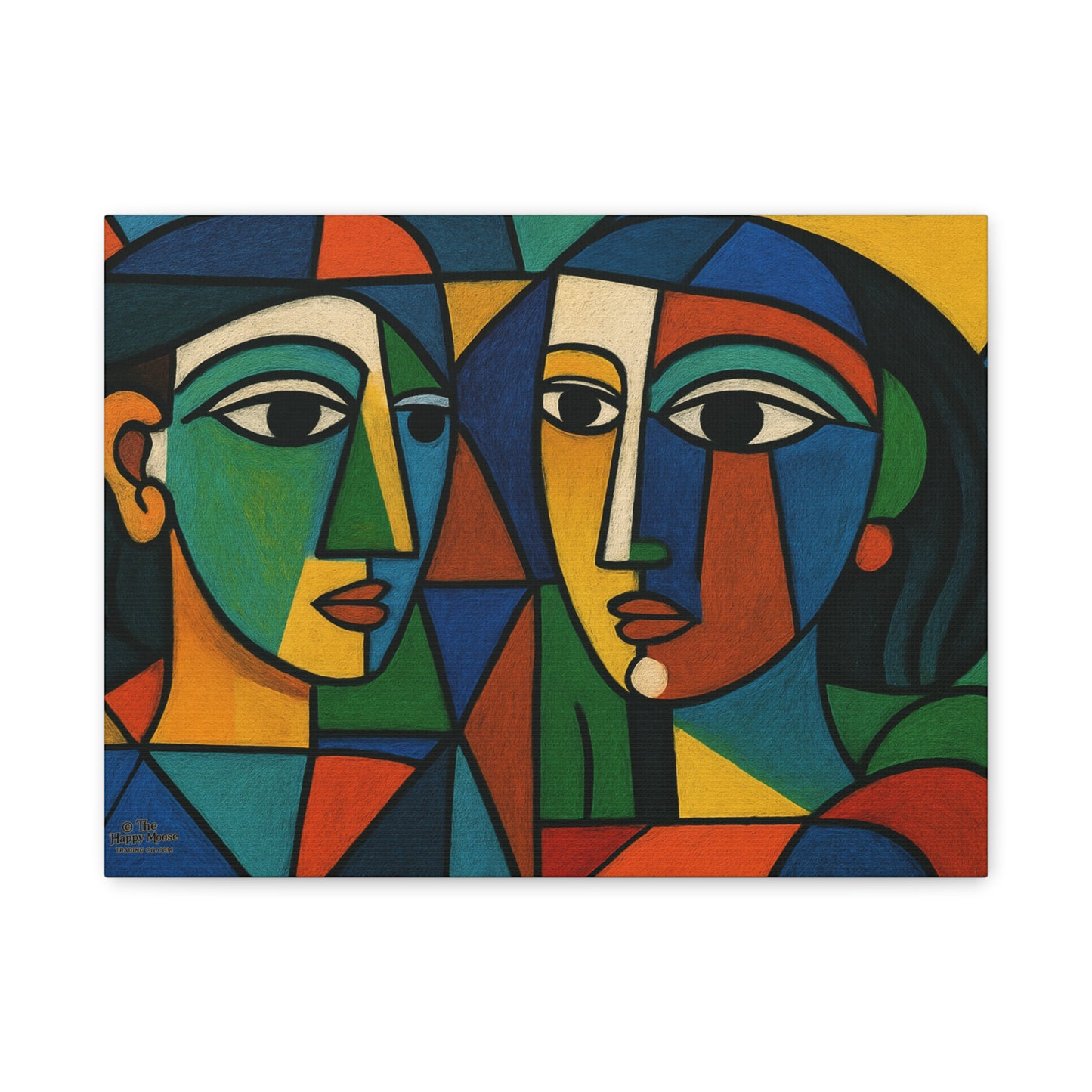Abstract Cubist Faces Matte Canvas Wall Art — Colorful Modern Portrait Print