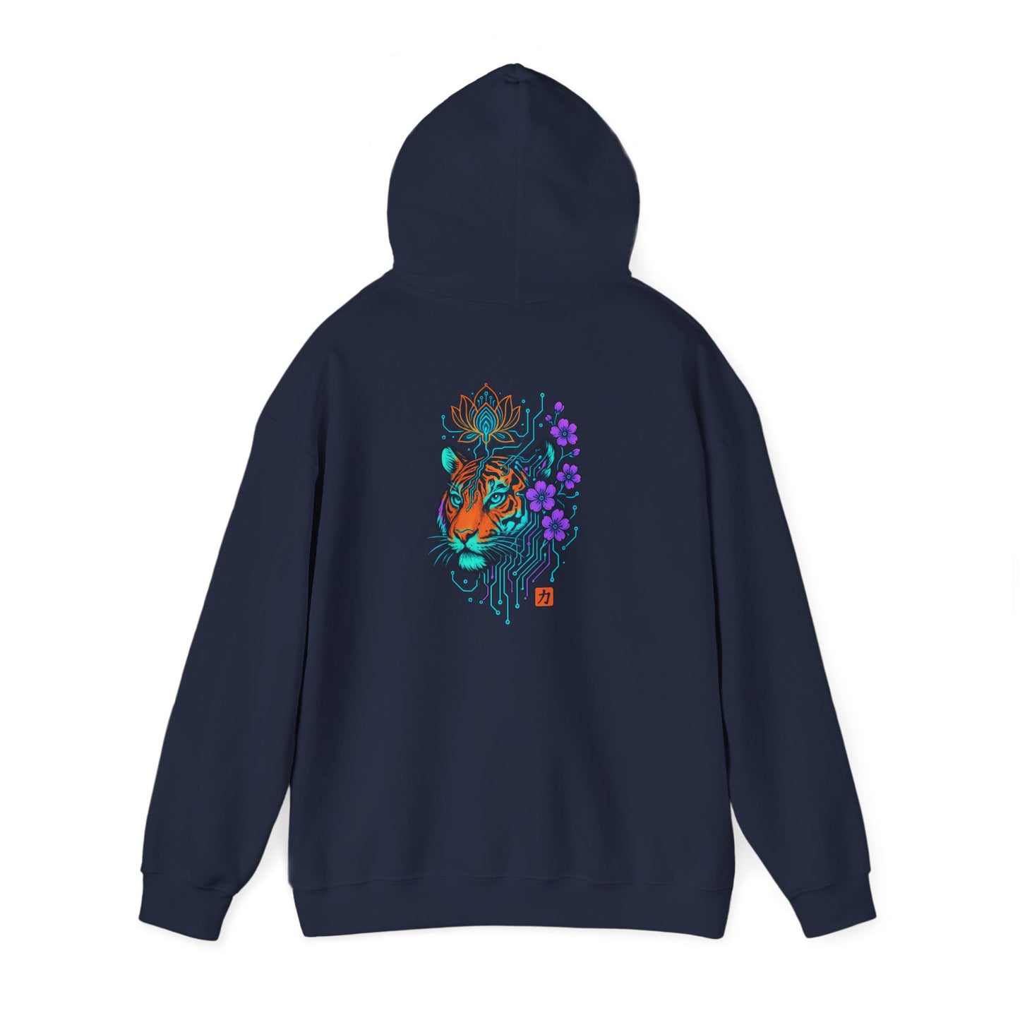 Tiger Floral Hoodie — Vibrant Tiger Head with Purple Blooms Graphic