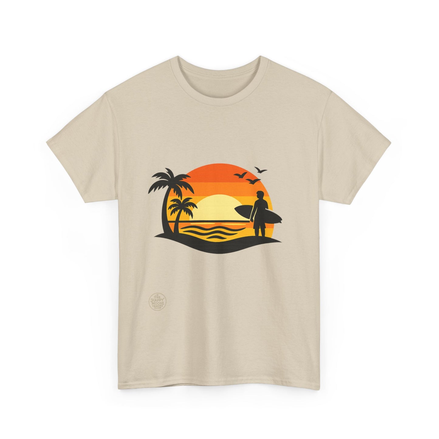 Surf Sunset T-Shirt — Retro Palm Tree Beach Tee