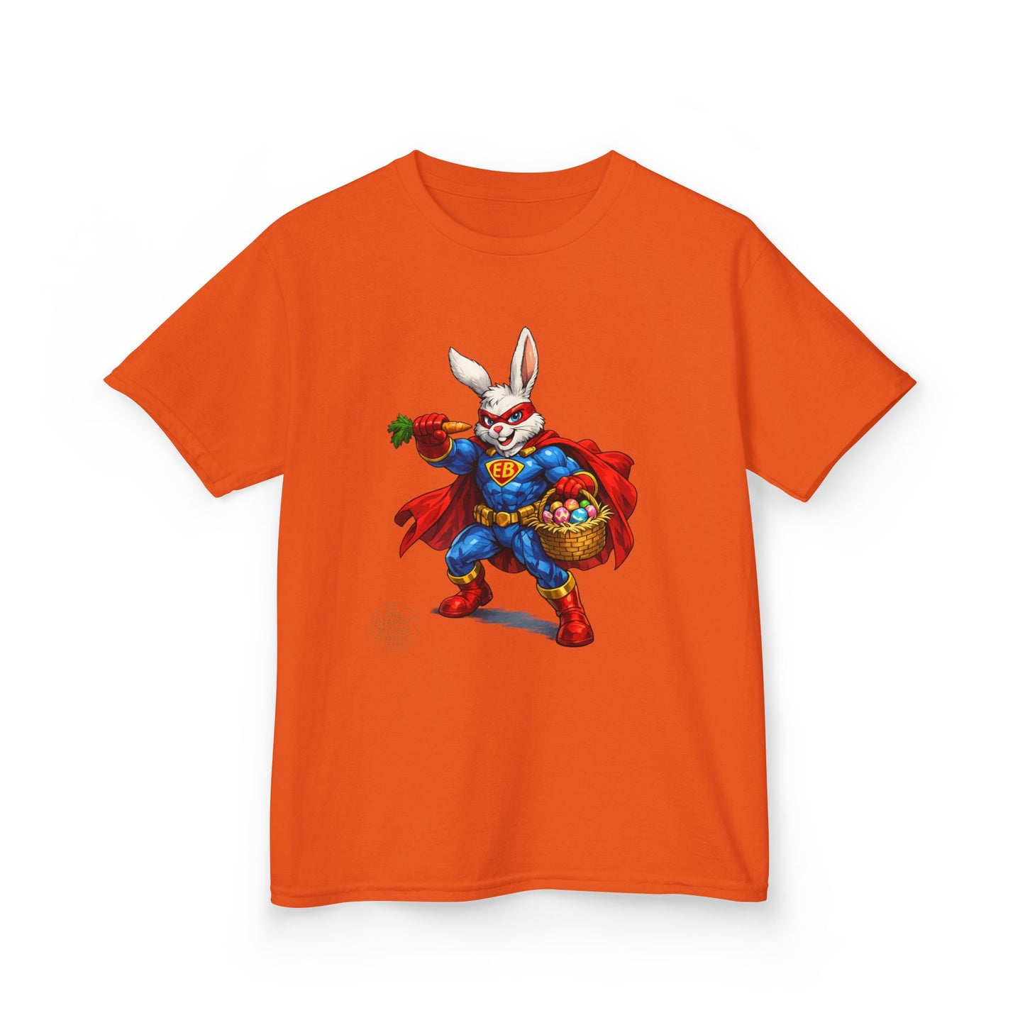 Kids Superhero Bunny T‑Shirt — Easter Basket & Carrot Costume