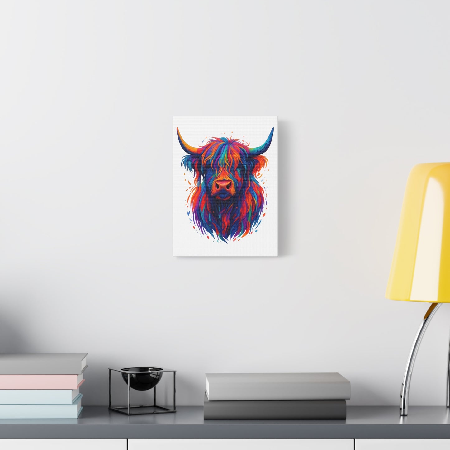Colorful Highland Cow Canvas Print — Vibrant Animal Wall Art