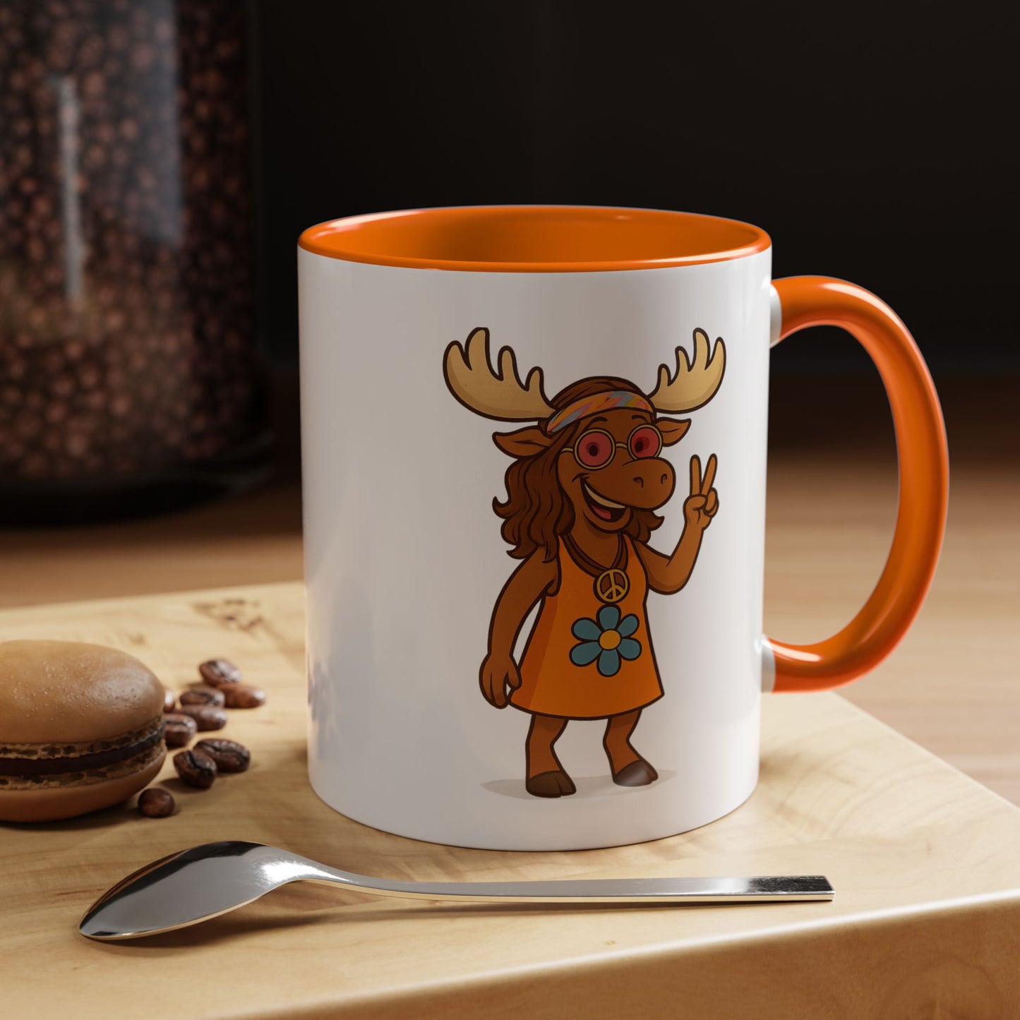 Hippie Moose Coffee Mug — Peace Sign Retro Moose Accent Mug (11/15oz)