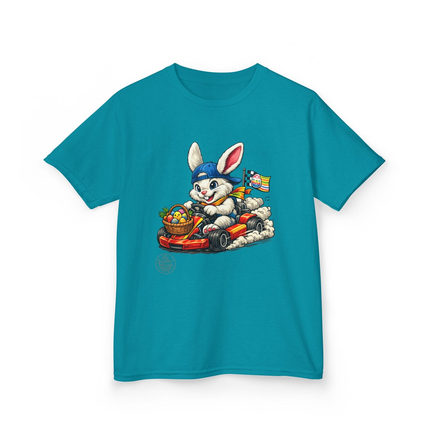 Kids Bunny Go-Kart Tee – Easter Bunny Racing with Candy Basket