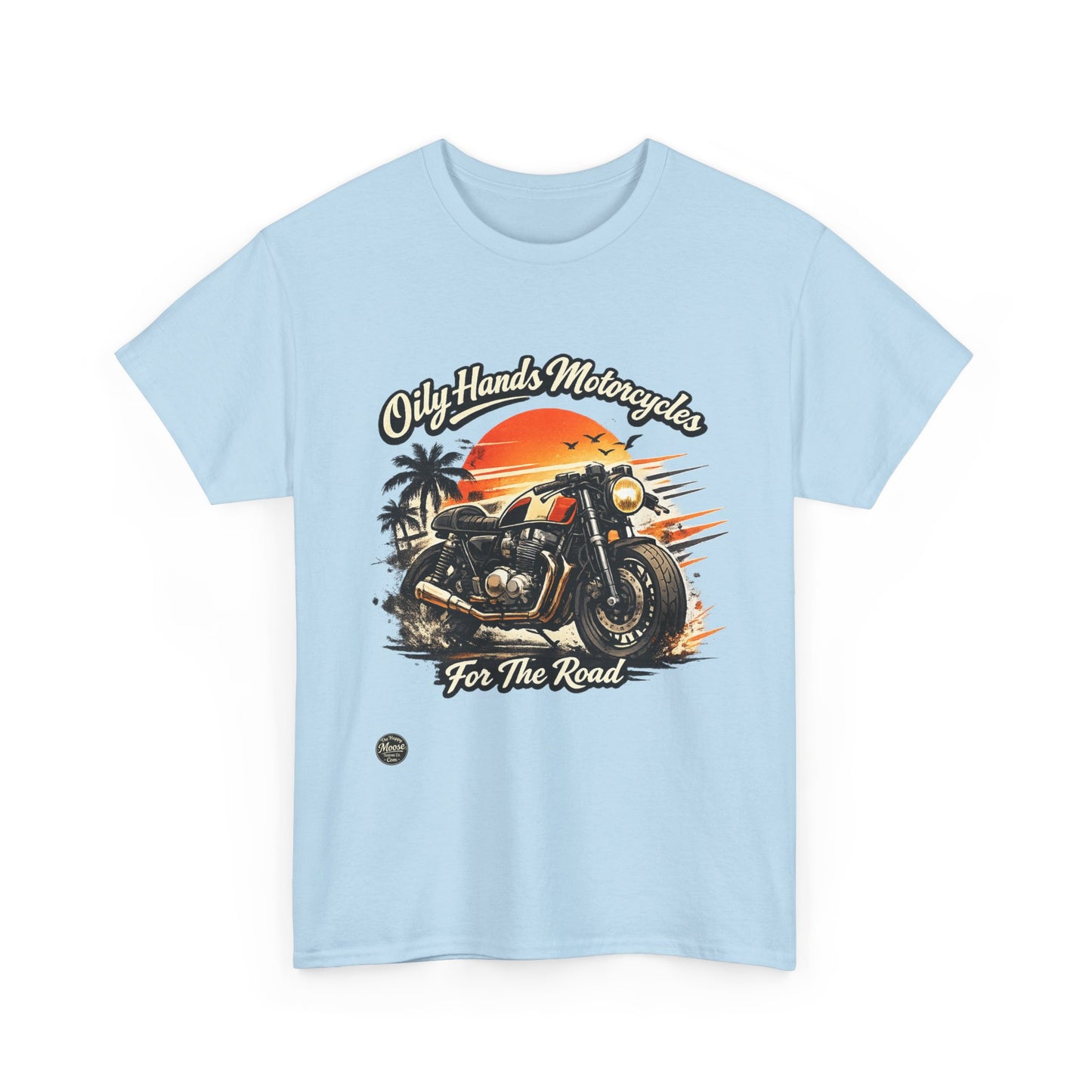 Oily Hands Motorcycle Sunset Tee — "Only Hands Motorcycles For The Road" Riding T-Shirt #001 E