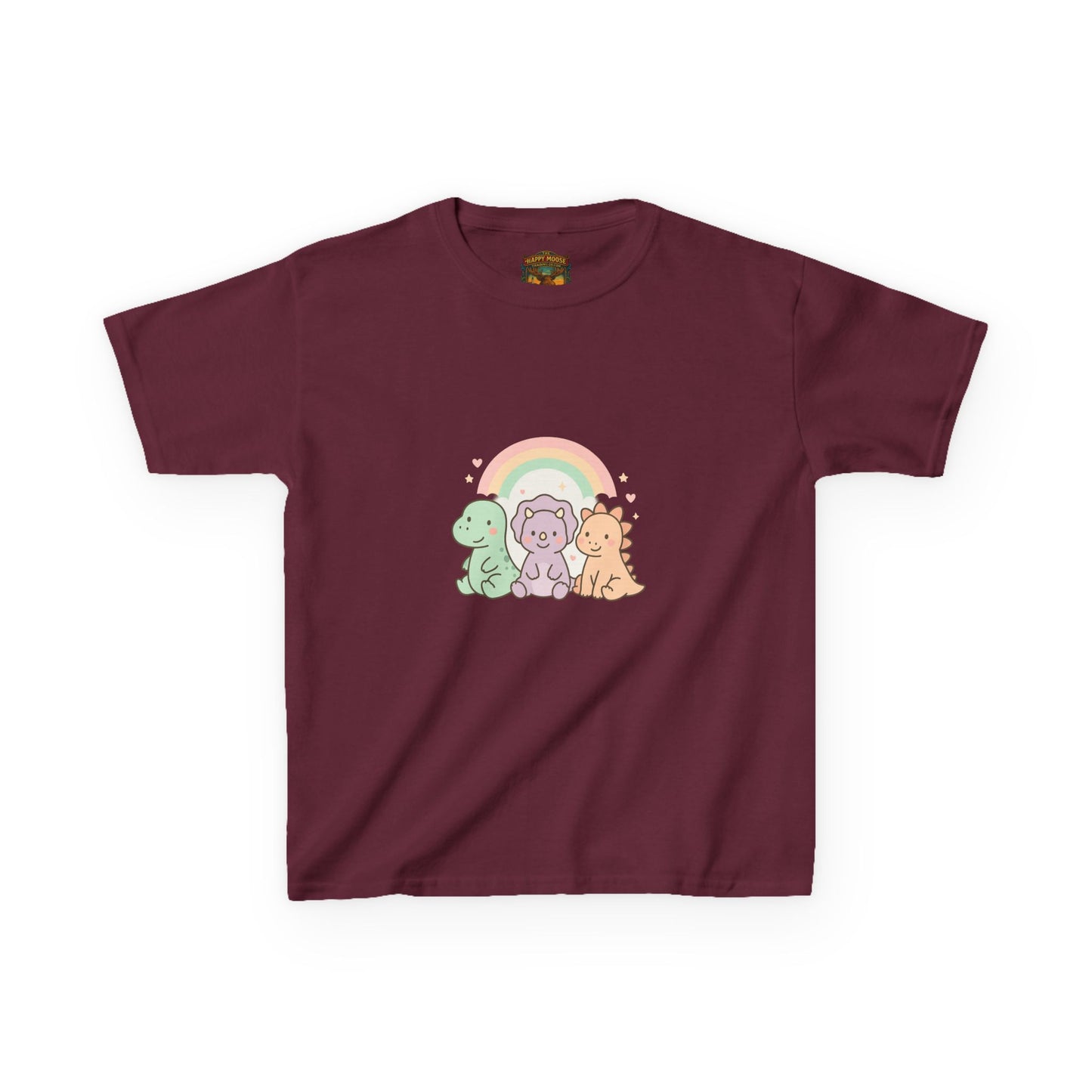 Kids T-Shirt — Cute Pastel Dino Trio with Rainbow