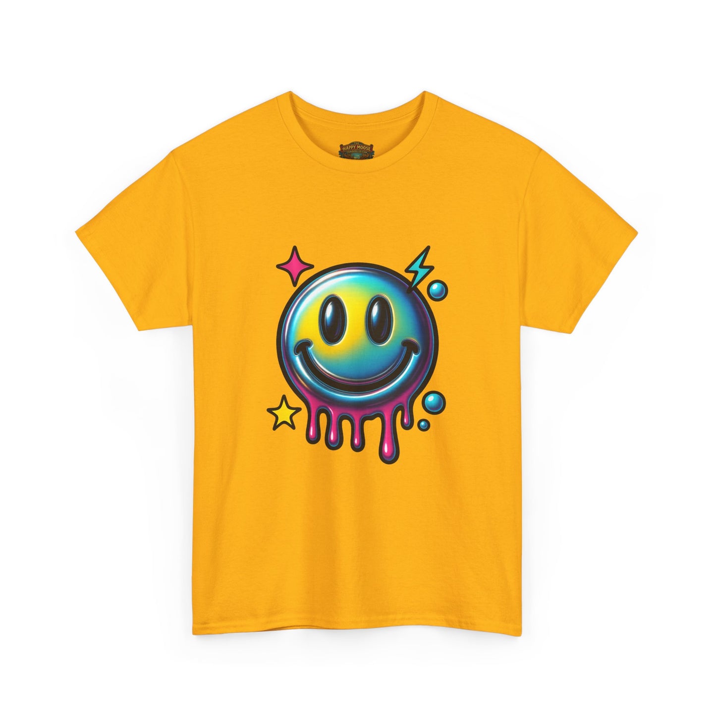 Smiley Drip Graphic Tee — Neon Melting Smiley Face T-Shirt
