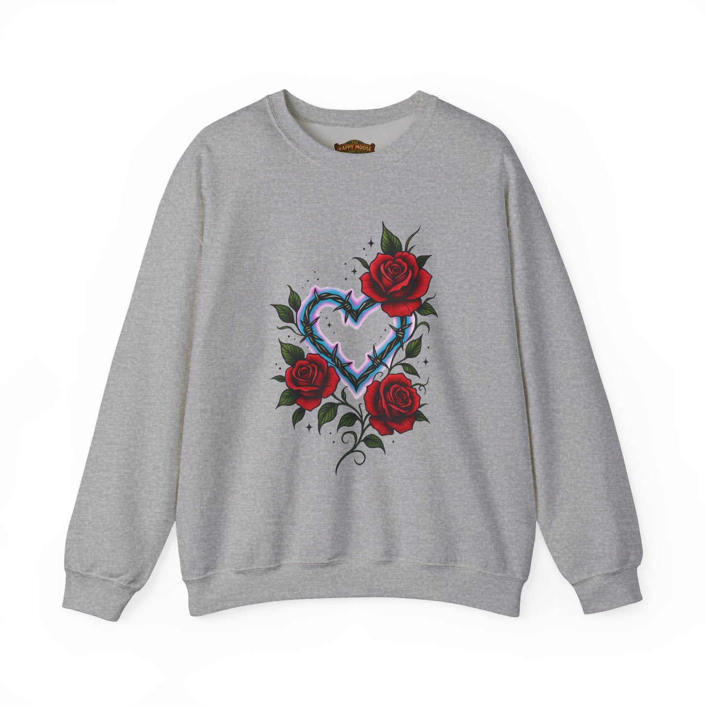 Heart & Roses Crewneck Sweatshirt — Gothic Floral Heart Design
