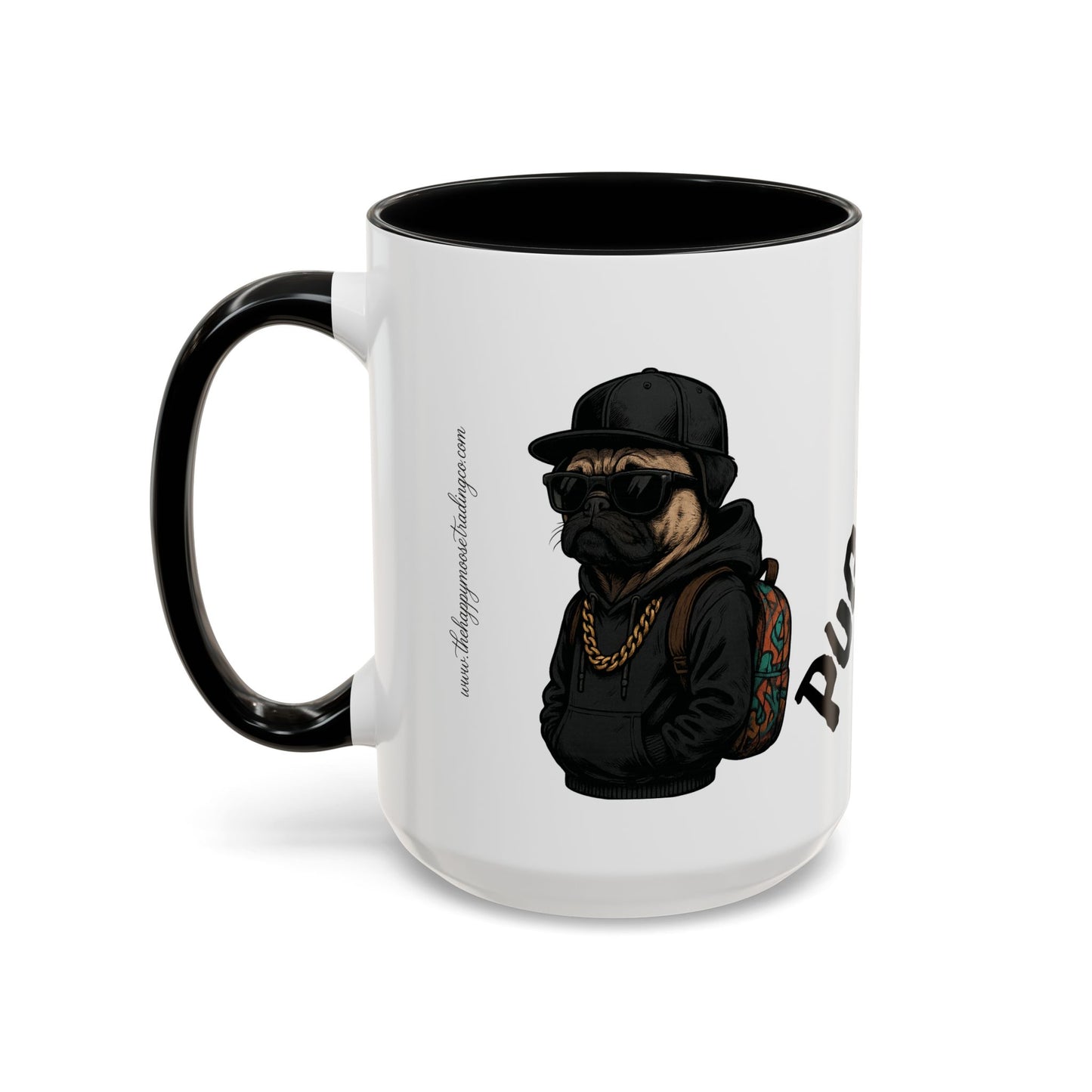 Pug Mug — Red Accent Coffee Mug with Hipster Pug Illustration (11/15oz)