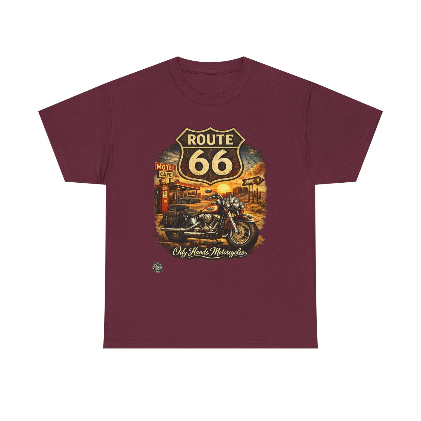 Oily Hands Route 66 Motorcycle Tee — Oily Hands Vintage Biker Retro Shirt #019 E