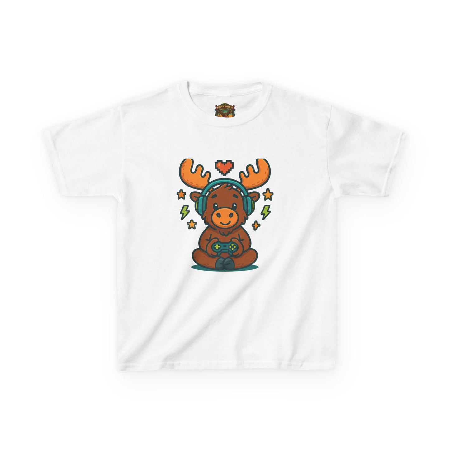 Kids Moose Gamer T‑Shirt — Cute Headset Moose with Controller