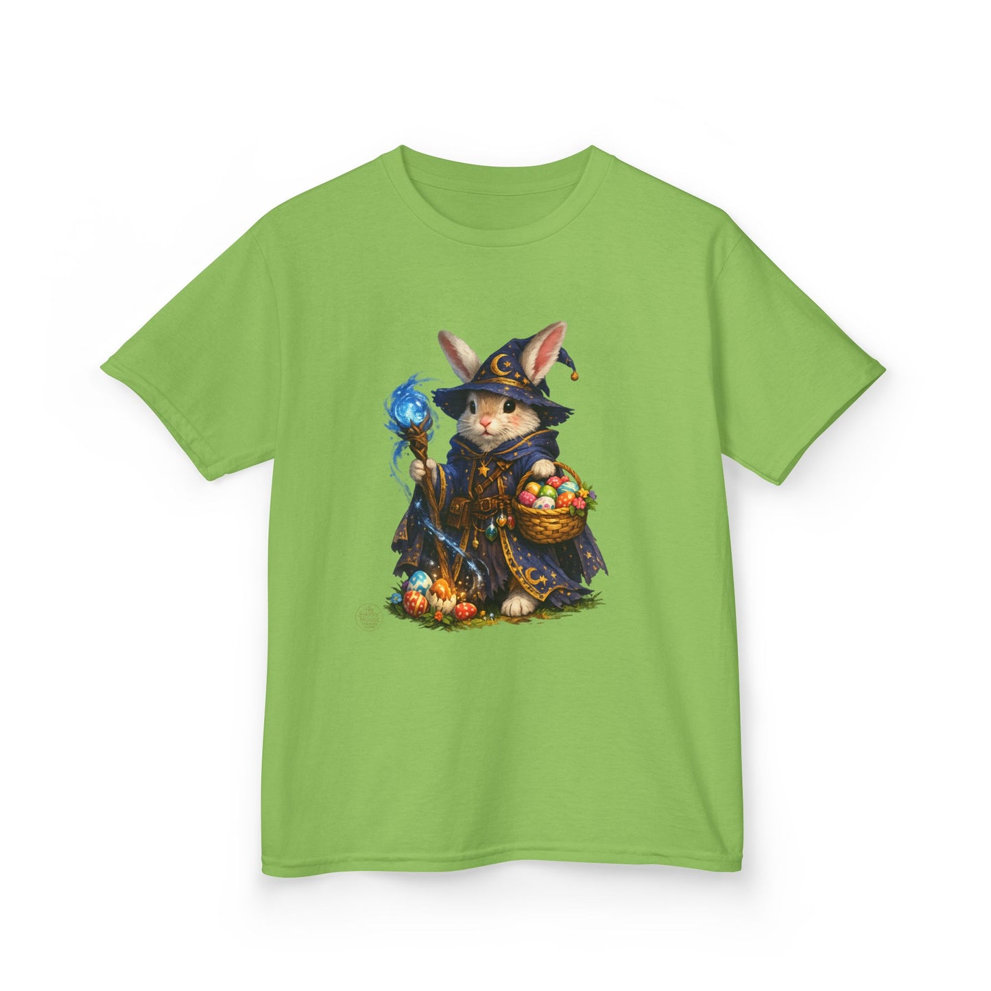 Kids Wizard Bunny T-Shirt — Cute Magic Rabbit with Staff & Basket of Treats