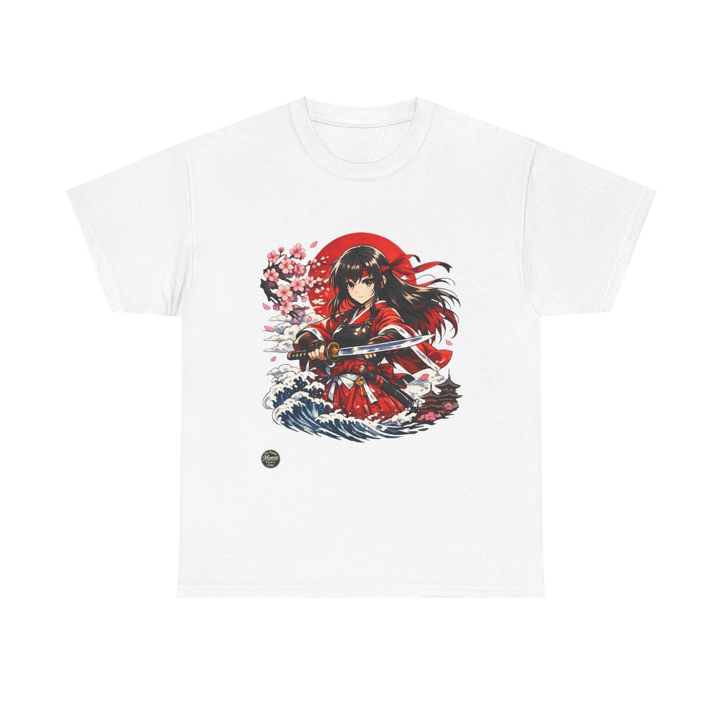 Anime Samurai Tee — Red Kimono Warrior Graphic T-Shirt #E006
