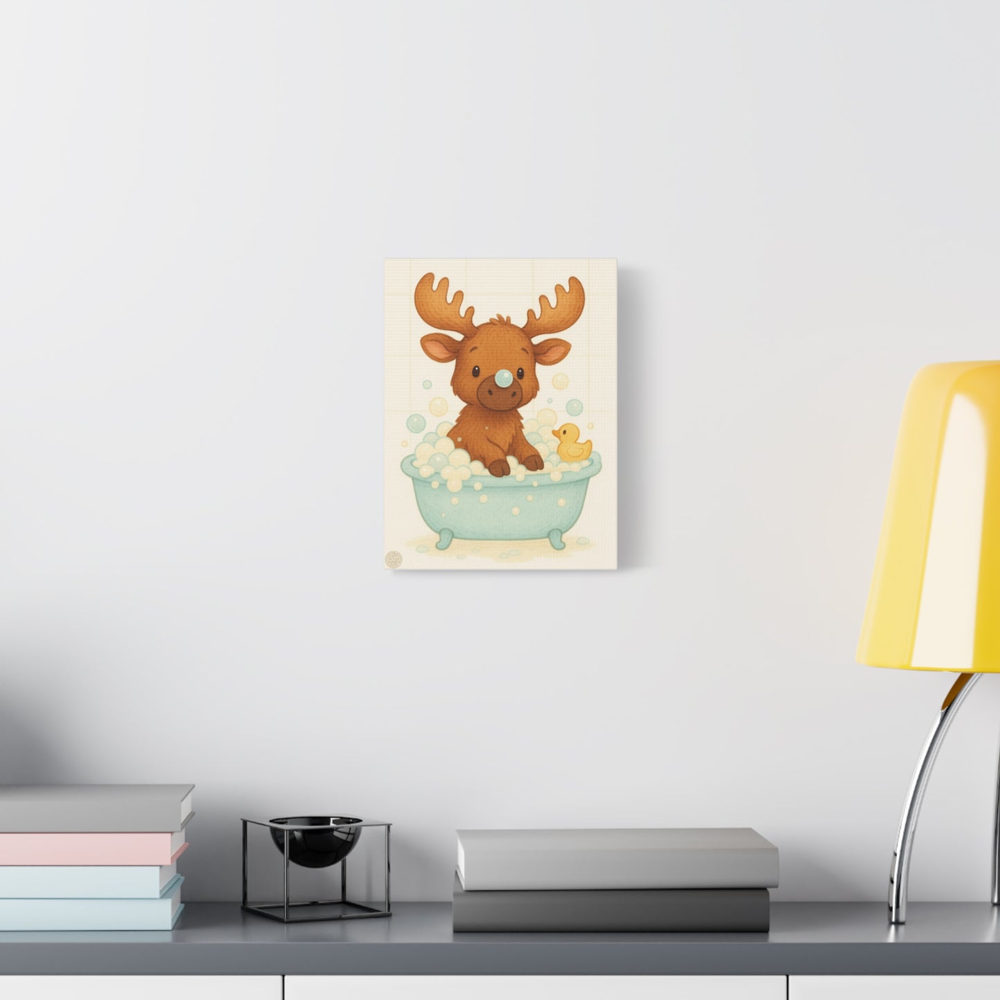 Cute Moose Baby Bath Matte Canvas Wall Art — Nursery Decor