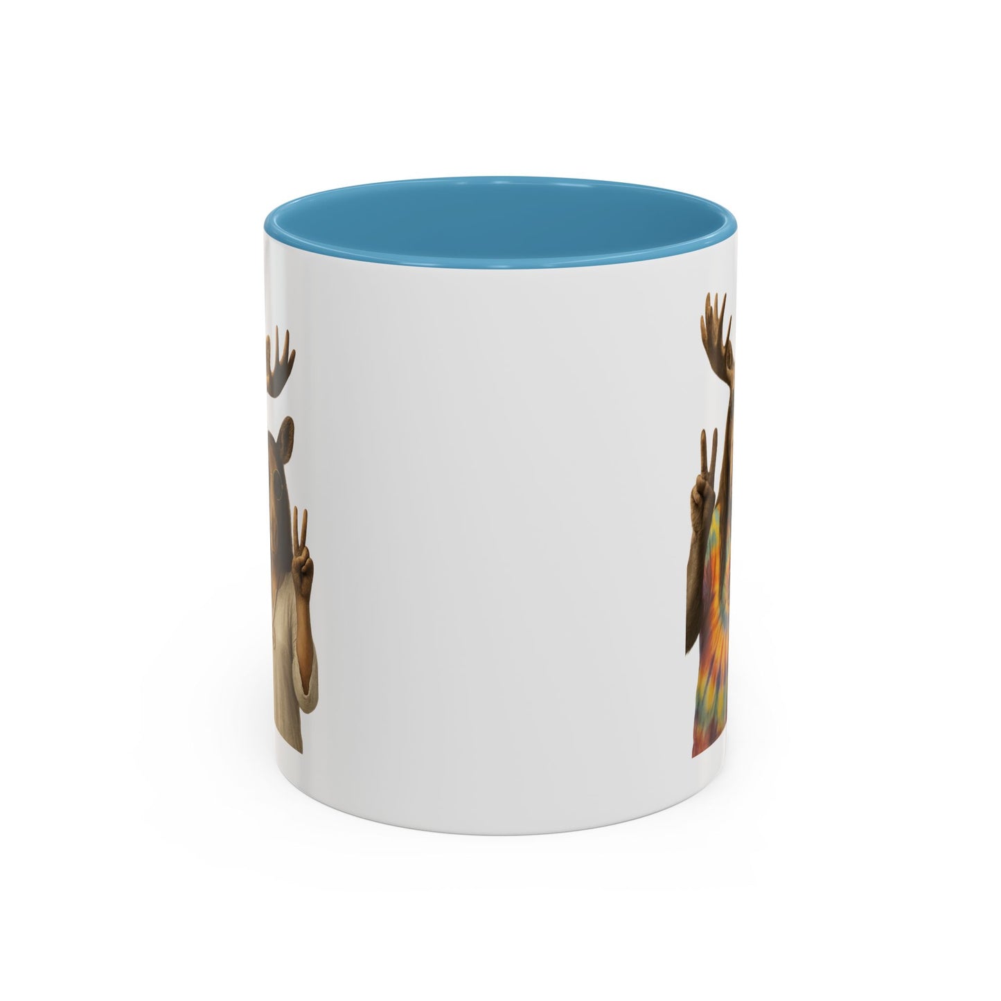 Peaceful Moose Couple Accent Coffee Mug — Hippie Tie-Dye Moose Peace Sign 11/15oz