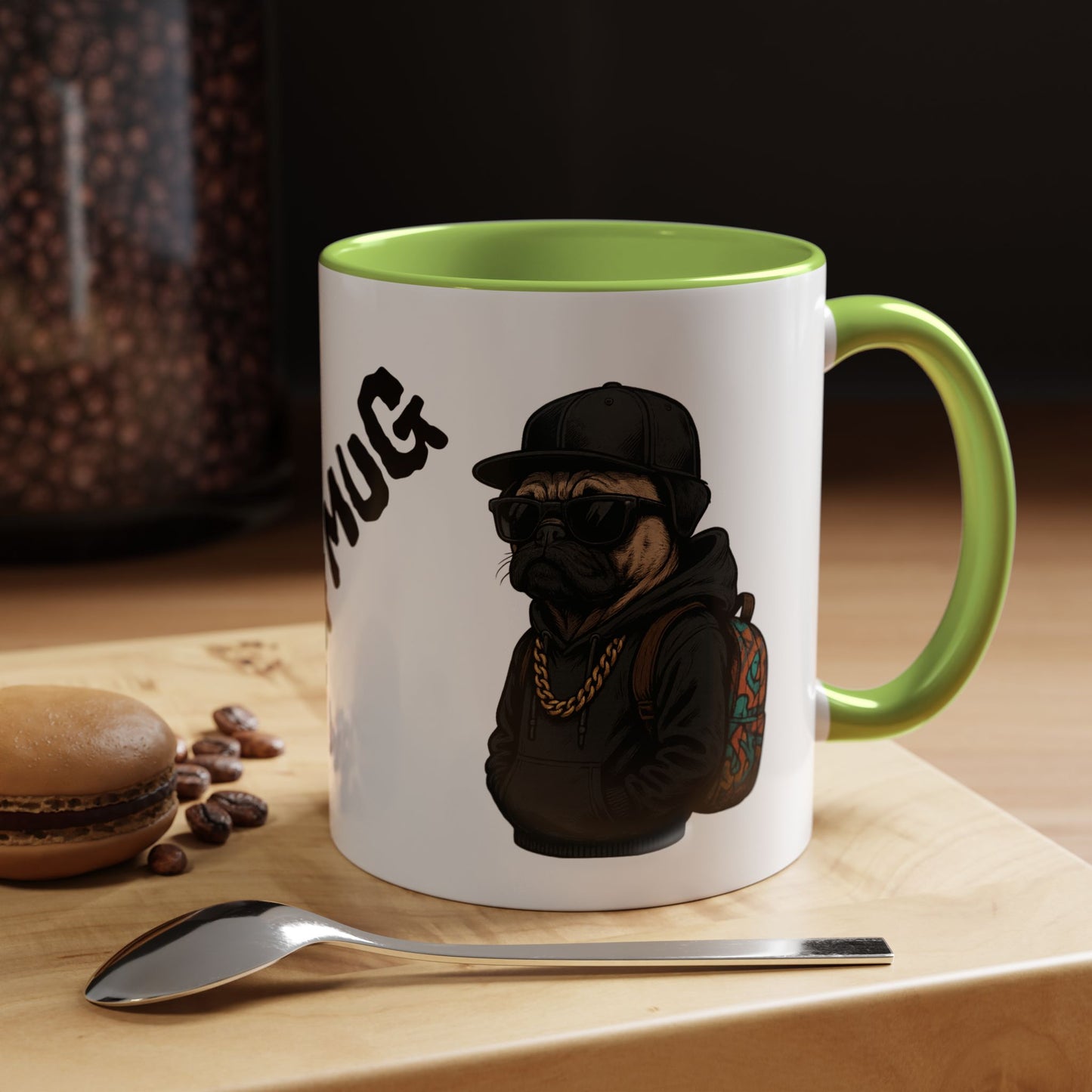 Pug Mug — Red Accent Coffee Mug with Hipster Pug Illustration (11/15oz)