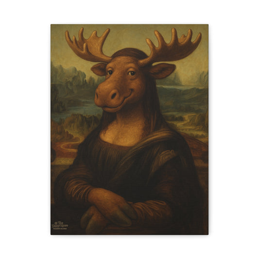 Moose Mona Lisa Canvas Print — Whimsical Animal Portrait Wall Art
