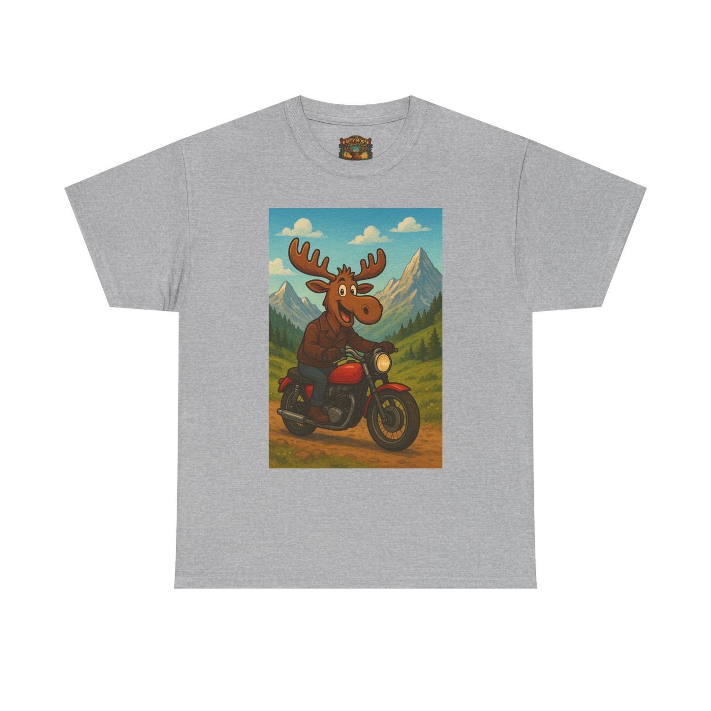 Happy Moose Motorcycle T-Shirt | Vintage Biker Moose Illustration