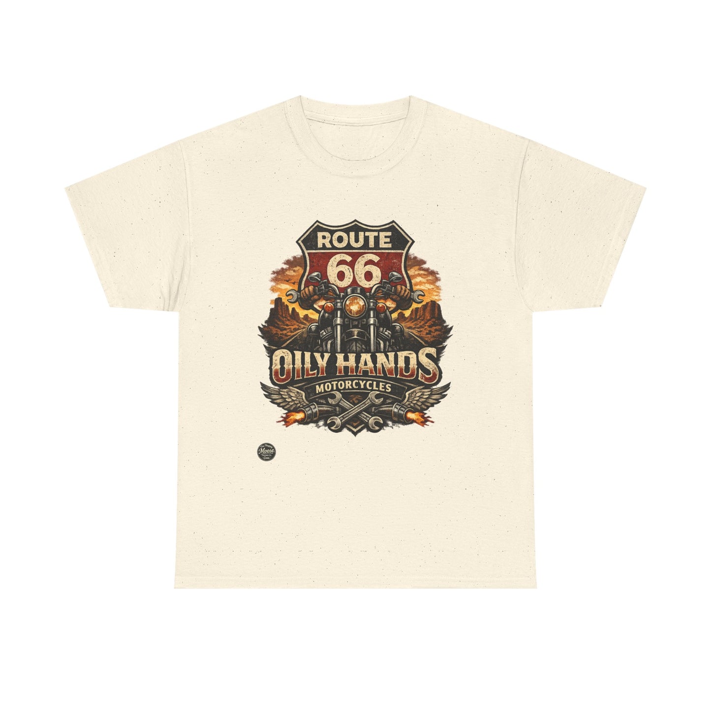 Route 66 'Oily Hands' Vintage Motorcycle T-Shirt #RS001