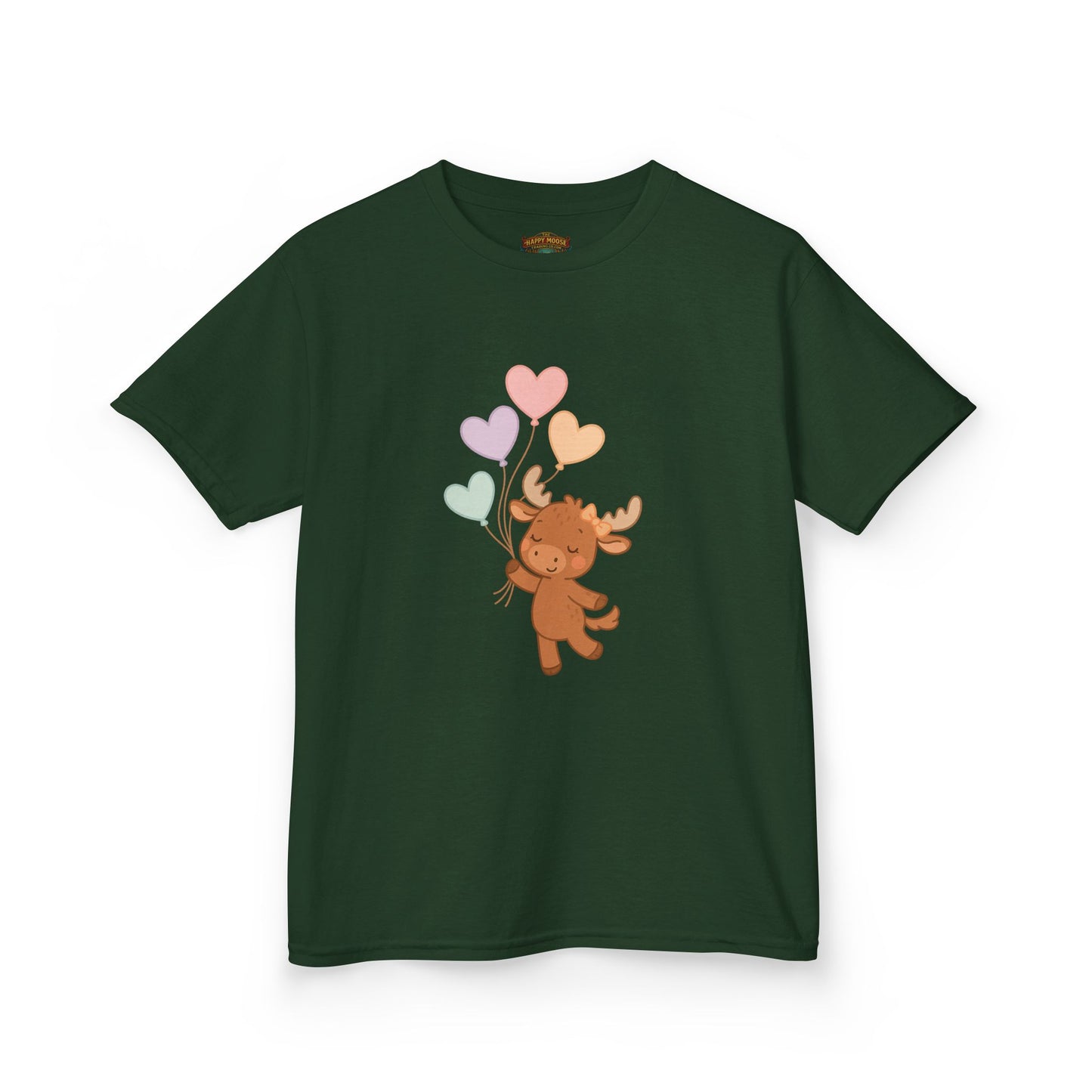 Kids Tee — Cute Moose Holding Heart Balloons | Toddler Gift