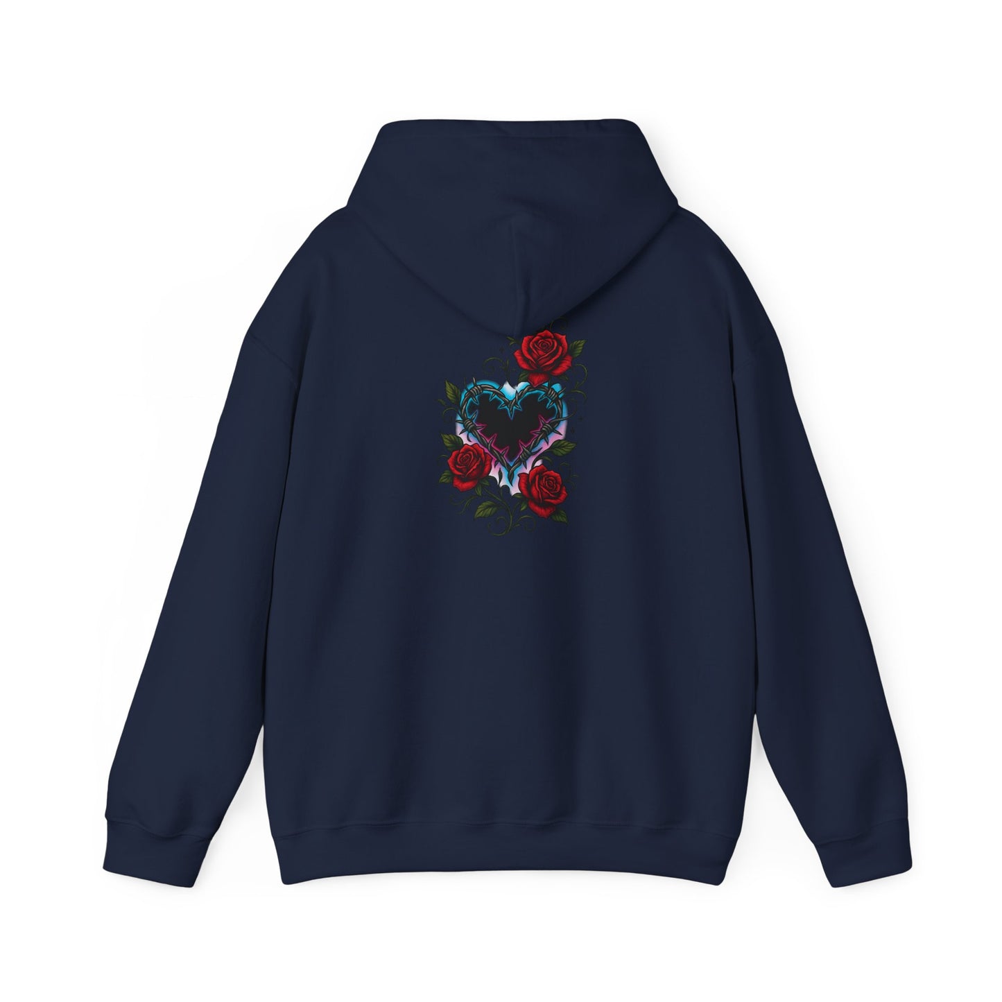 Rose Heart Tattoo Hoodie — Gothic Floral Heart Back Print