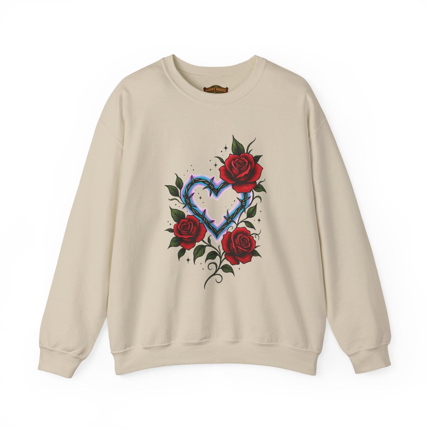 Heart & Roses Crewneck Sweatshirt — Gothic Floral Heart Design