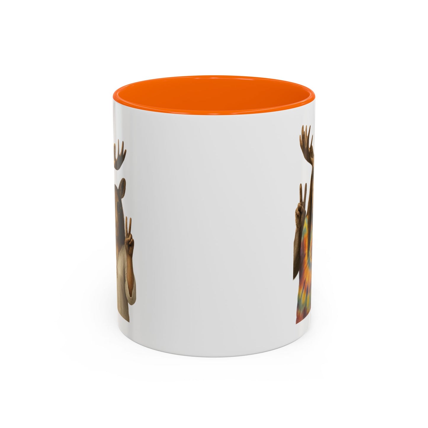 Peaceful Moose Couple Accent Coffee Mug — Hippie Tie-Dye Moose Peace Sign 11/15oz