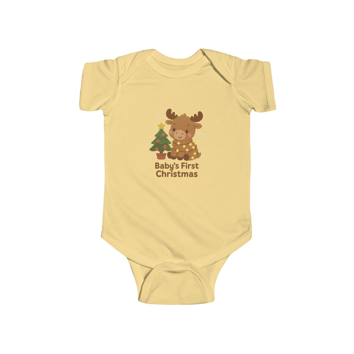 Baby Bodysuit - Baby's First Christmas Cute Moose & Tree Holiday Onesie