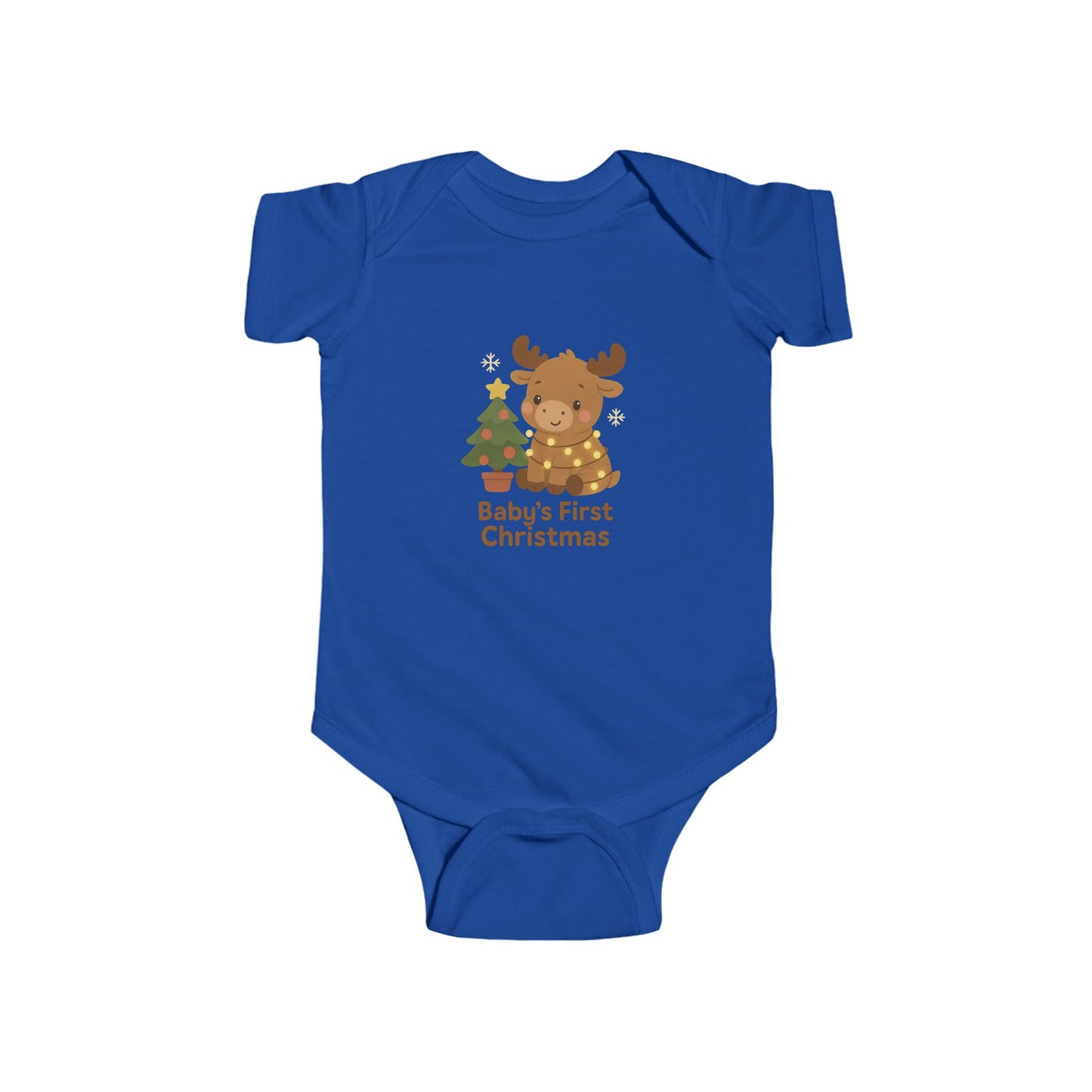 Baby Bodysuit - Baby's First Christmas Cute Moose & Tree Holiday Onesie