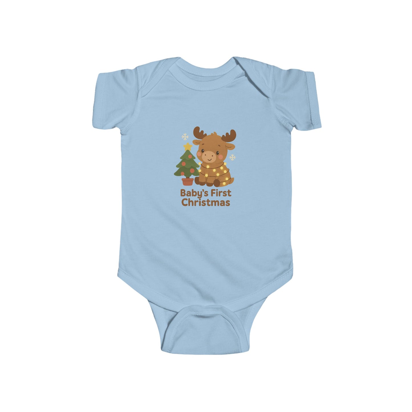 Baby Bodysuit - Baby's First Christmas Cute Moose & Tree Holiday Onesie