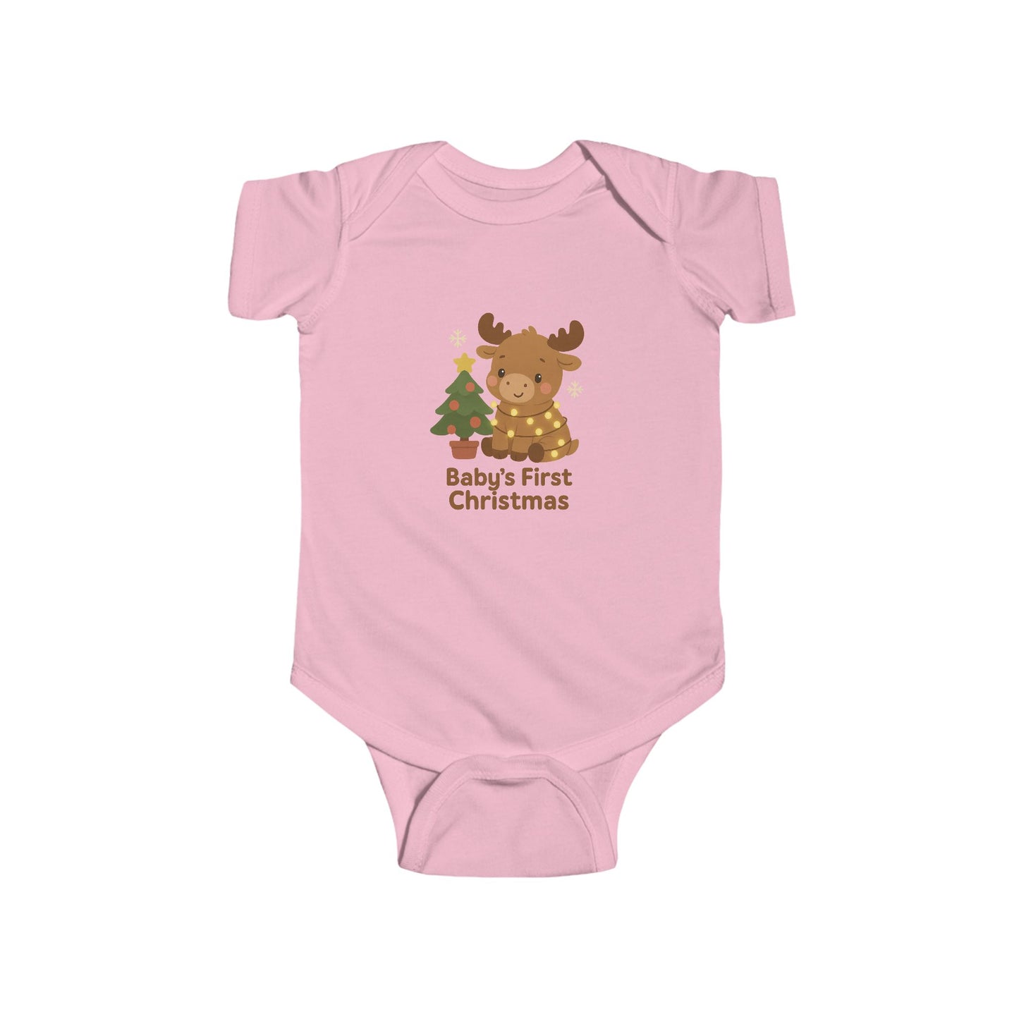 Baby Bodysuit - Baby's First Christmas Cute Moose & Tree Holiday Onesie