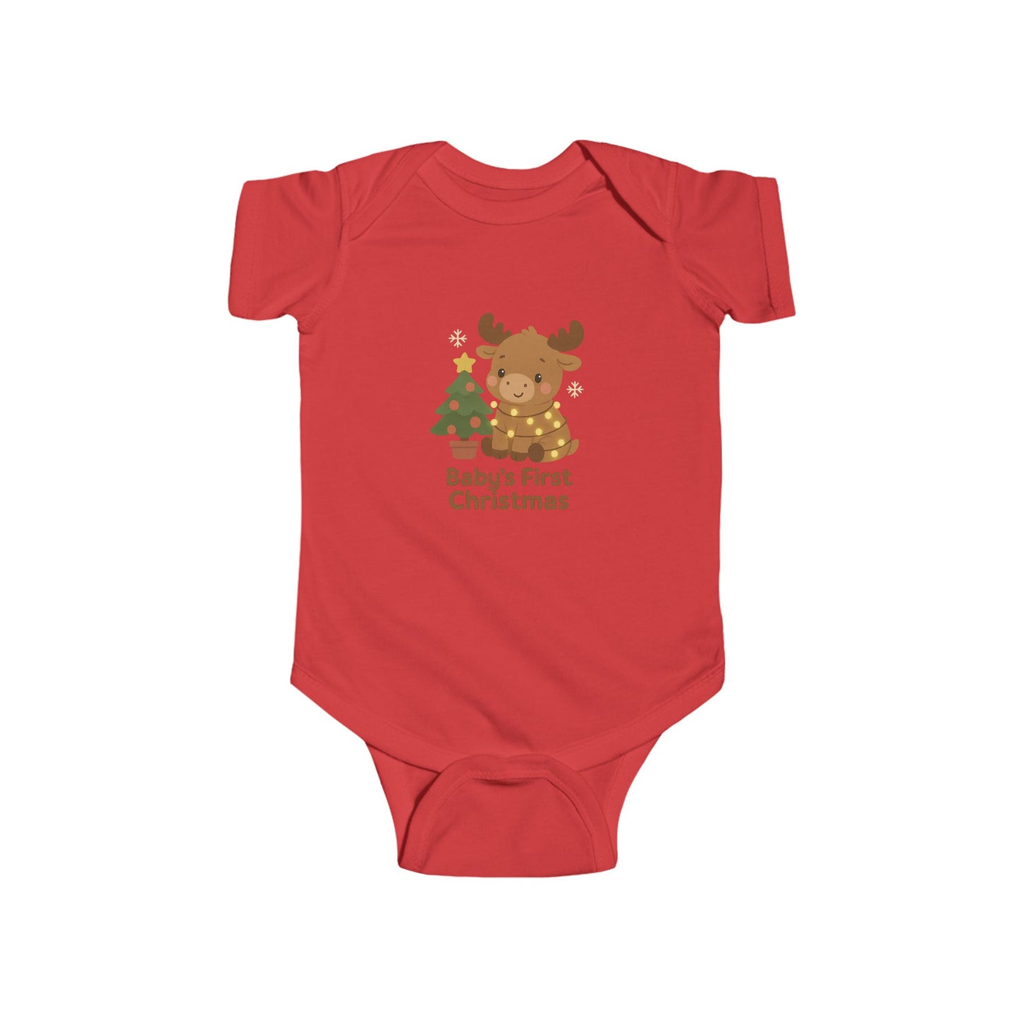 Baby Bodysuit - Baby's First Christmas Cute Moose & Tree Holiday Onesie