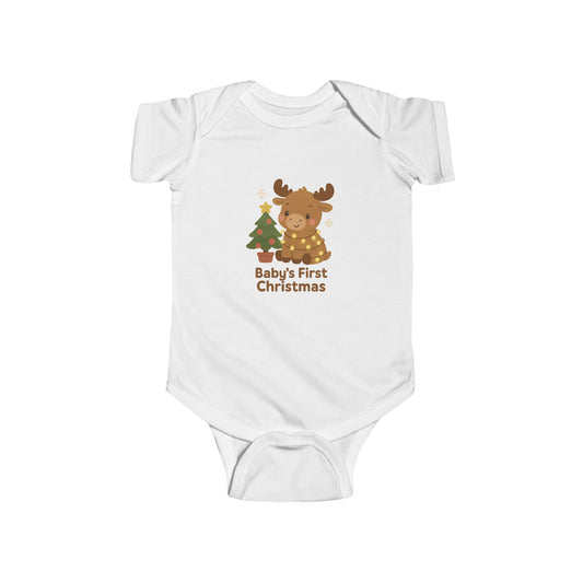 Baby Bodysuit - Baby's First Christmas Cute Moose & Tree Holiday Onesie
