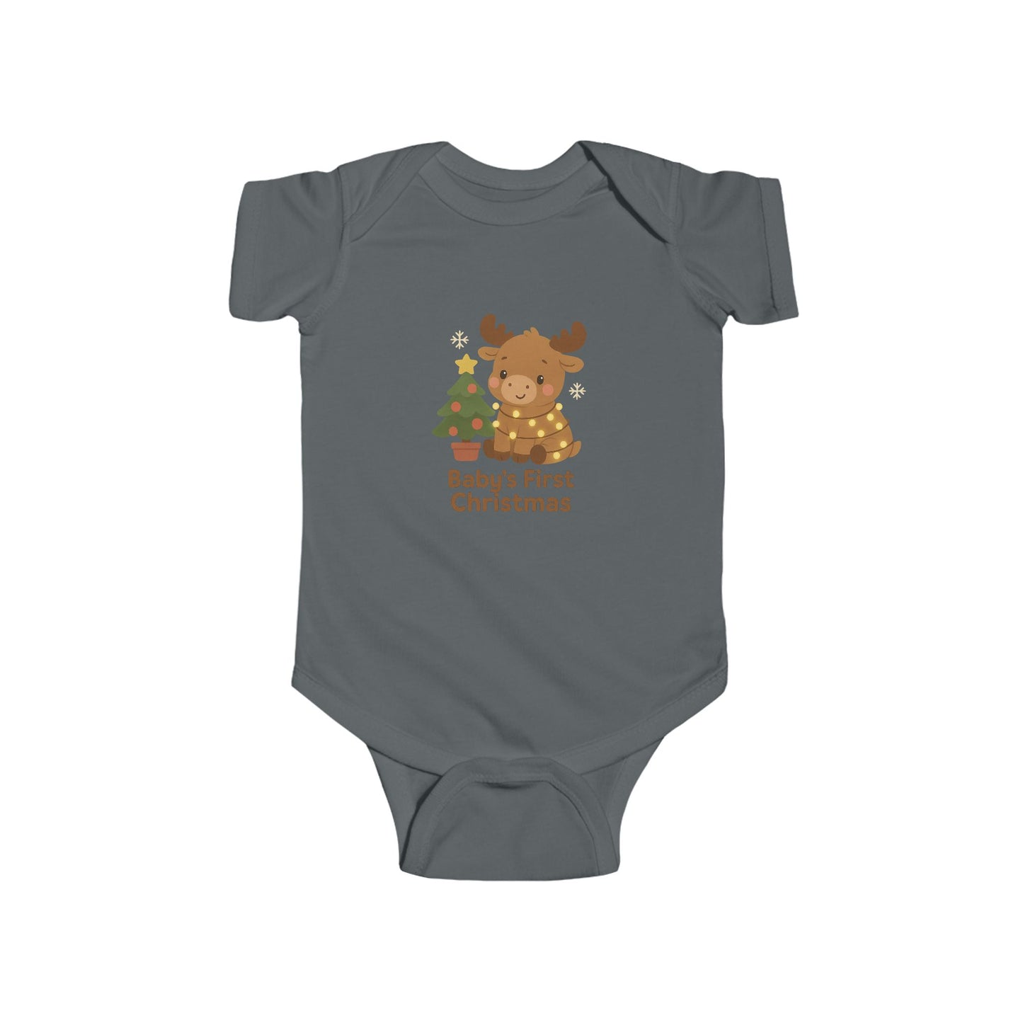Baby Bodysuit - Baby's First Christmas Cute Moose & Tree Holiday Onesie
