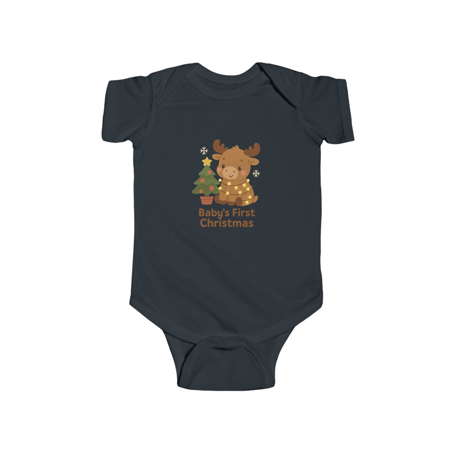Baby Bodysuit - Baby's First Christmas Cute Moose & Tree Holiday Onesie