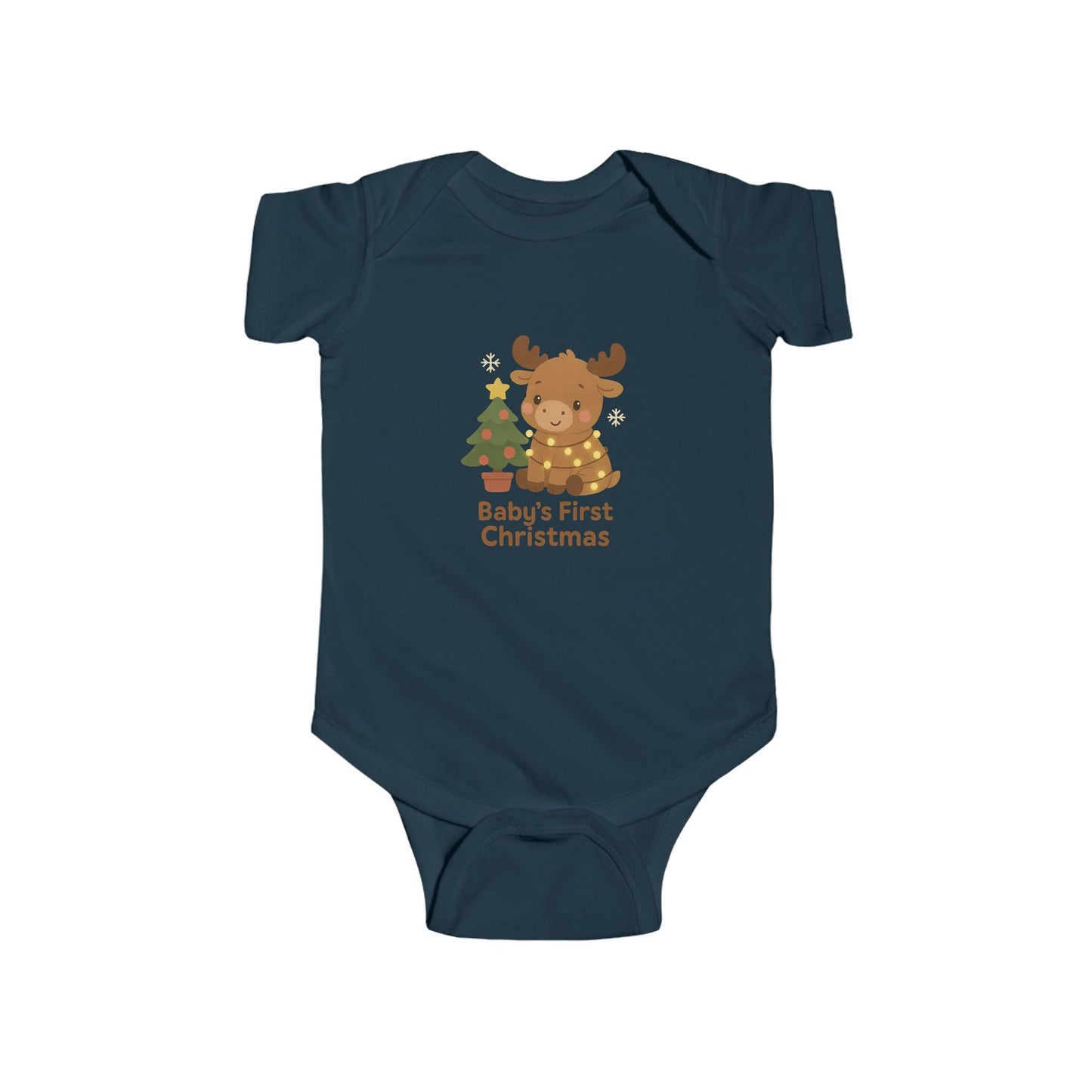 Baby Bodysuit - Baby's First Christmas Cute Moose & Tree Holiday Onesie