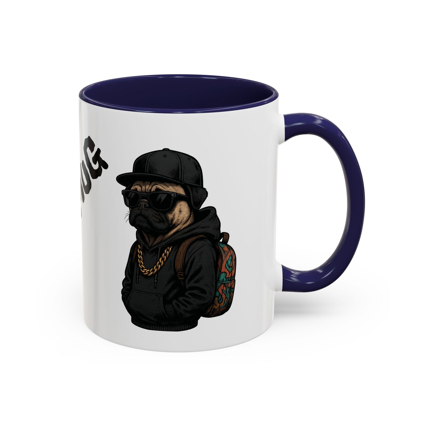 Pug Mug — Red Accent Coffee Mug with Hipster Pug Illustration (11/15oz)