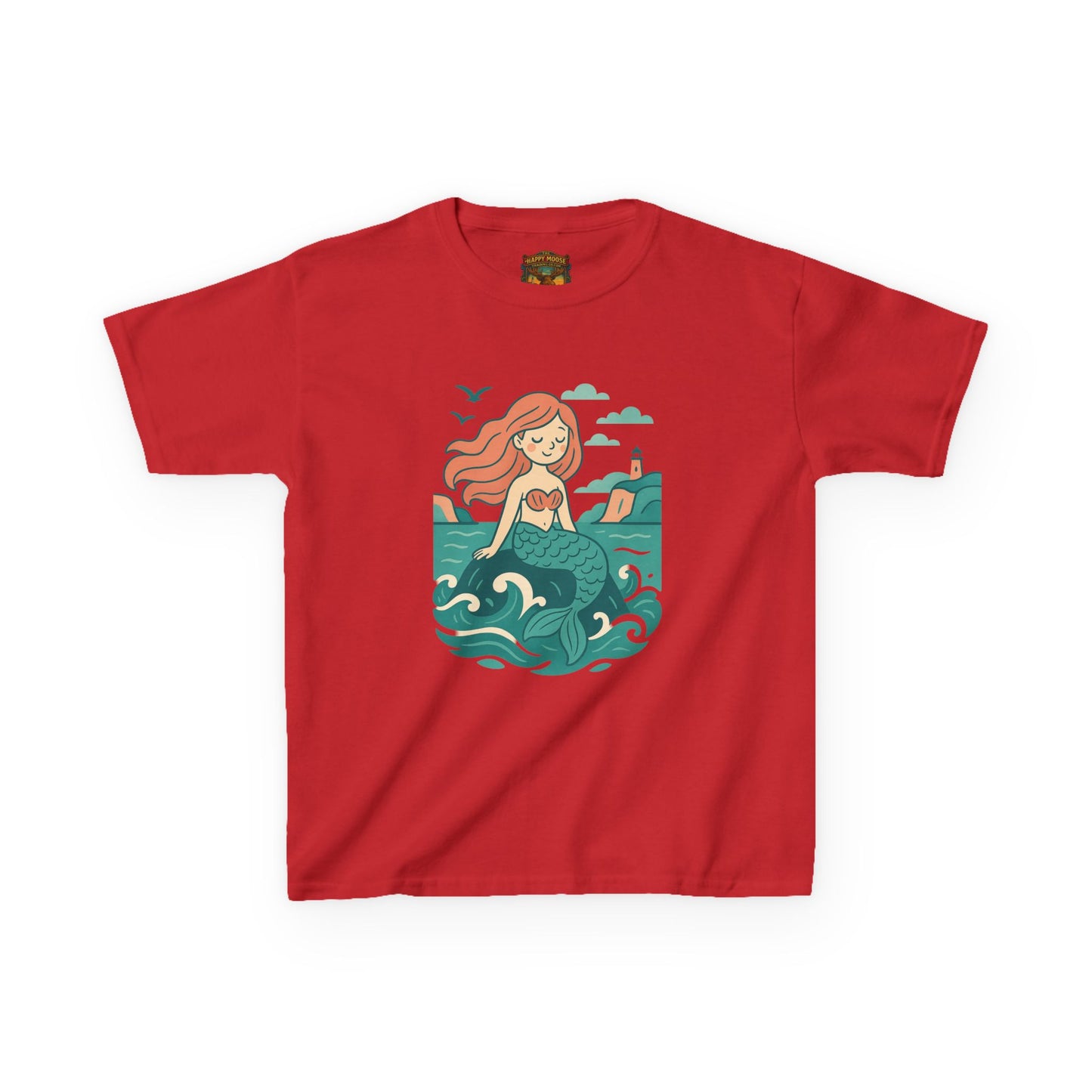 Kids Mermaid Graphic Tee — Cute Redhead Mermaid Ocean Illustration