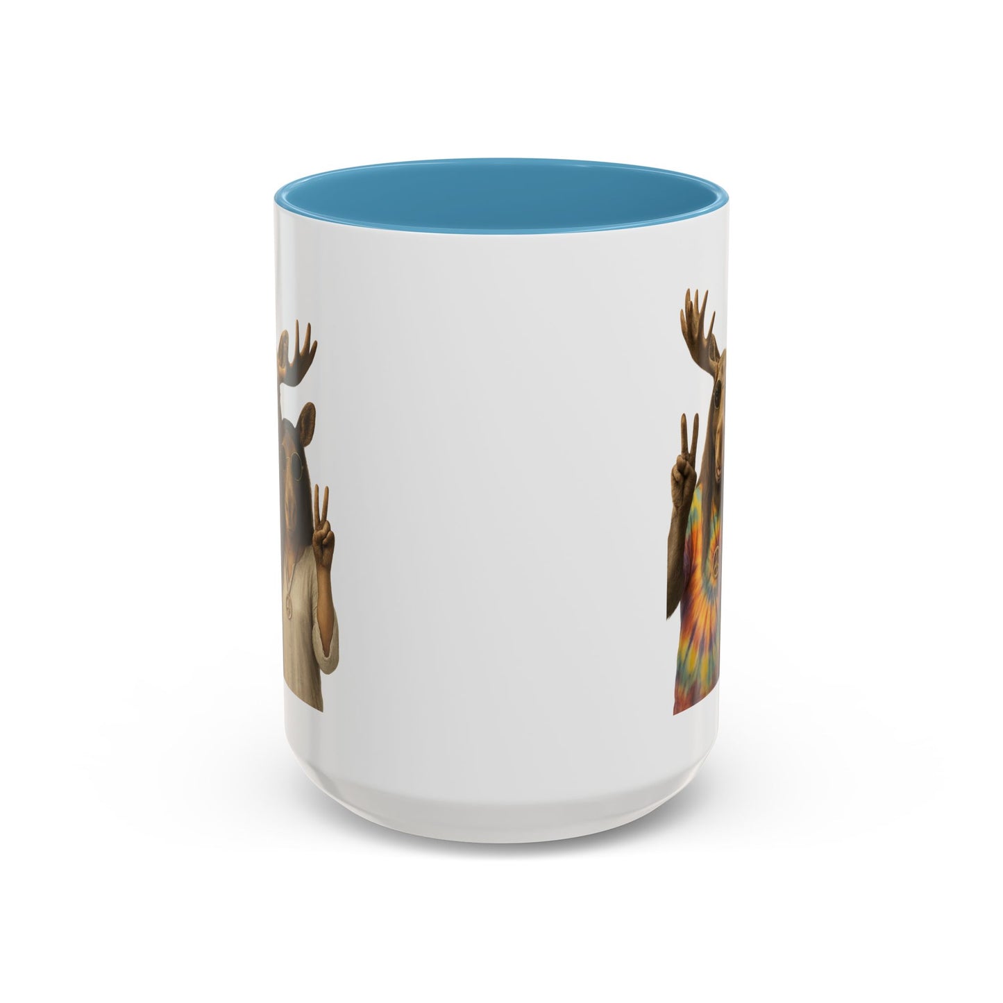 Peaceful Moose Couple Accent Coffee Mug — Hippie Tie-Dye Moose Peace Sign 11/15oz