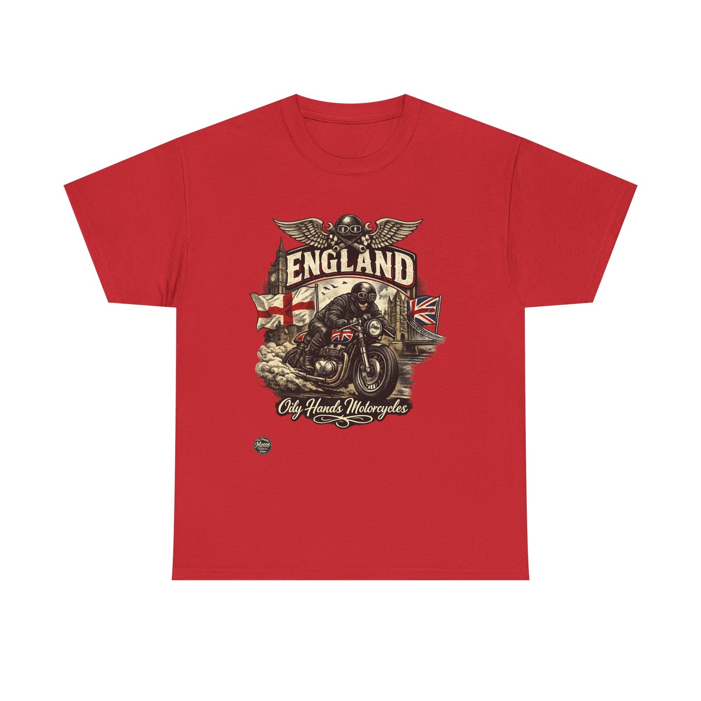Oily Hands England Motorcycle Tee — Old Hands Biker Vintage Flag Graphic T-Shirt #009 E