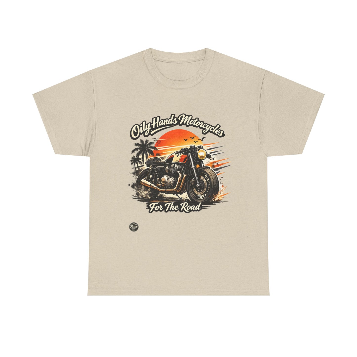 Oily Hands Motorcycle Sunset Tee — "Only Hands Motorcycles For The Road" Riding T-Shirt #001 E