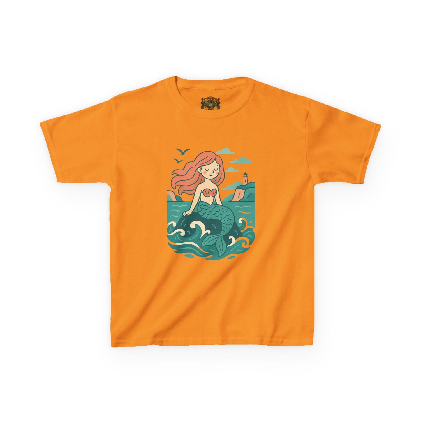 Kids Mermaid Graphic Tee — Cute Redhead Mermaid Ocean Illustration