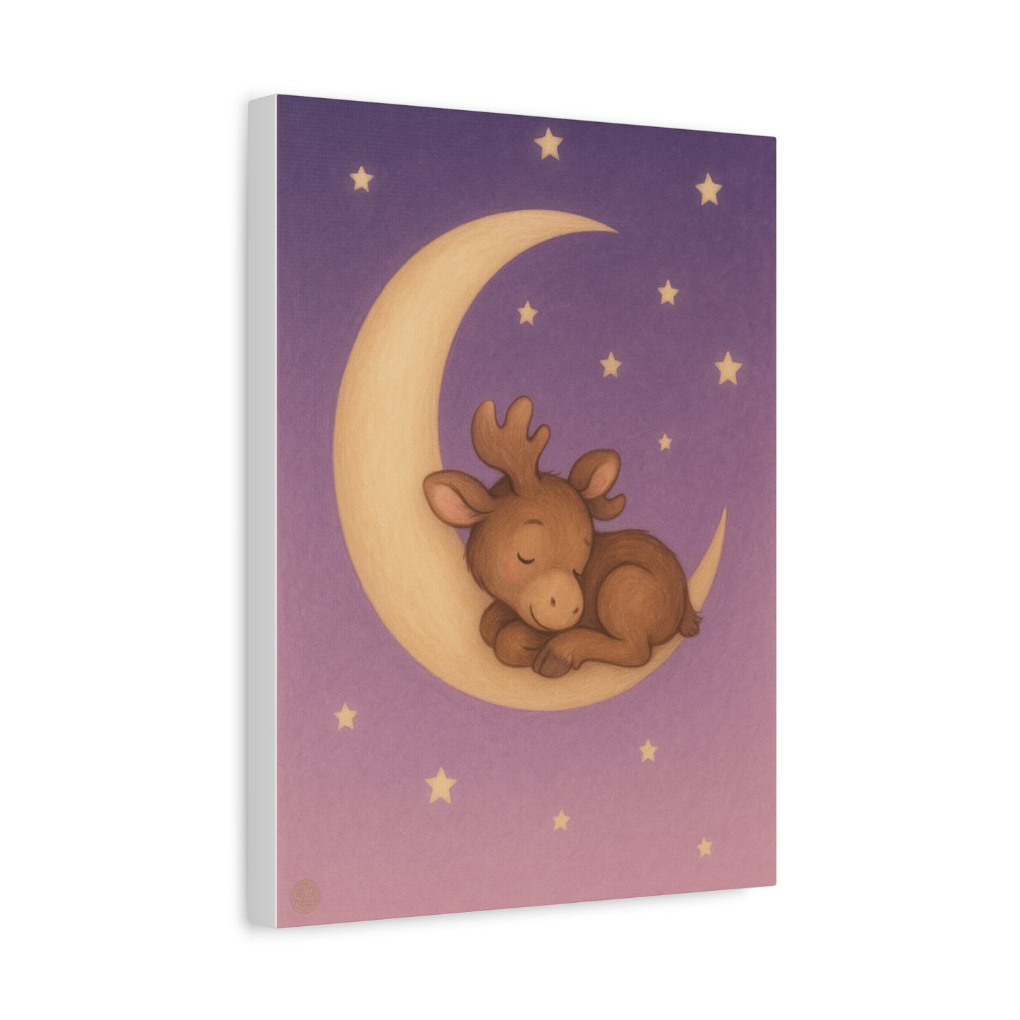 Nursery Canvas Art – Sleeping Moose on Moon Baby Room Wall Decor