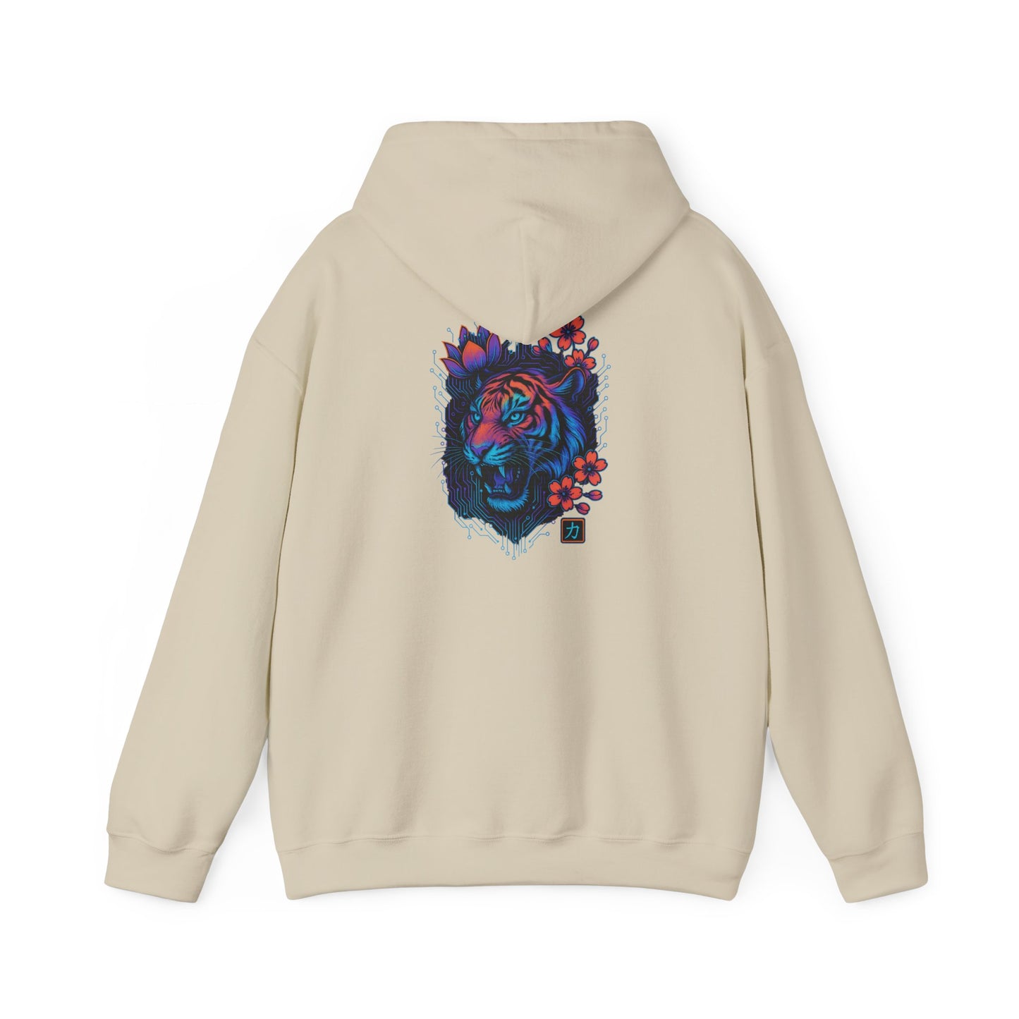 Tiger Rose Hoodie — Neon Floral Tiger Back Graphic Hoodie