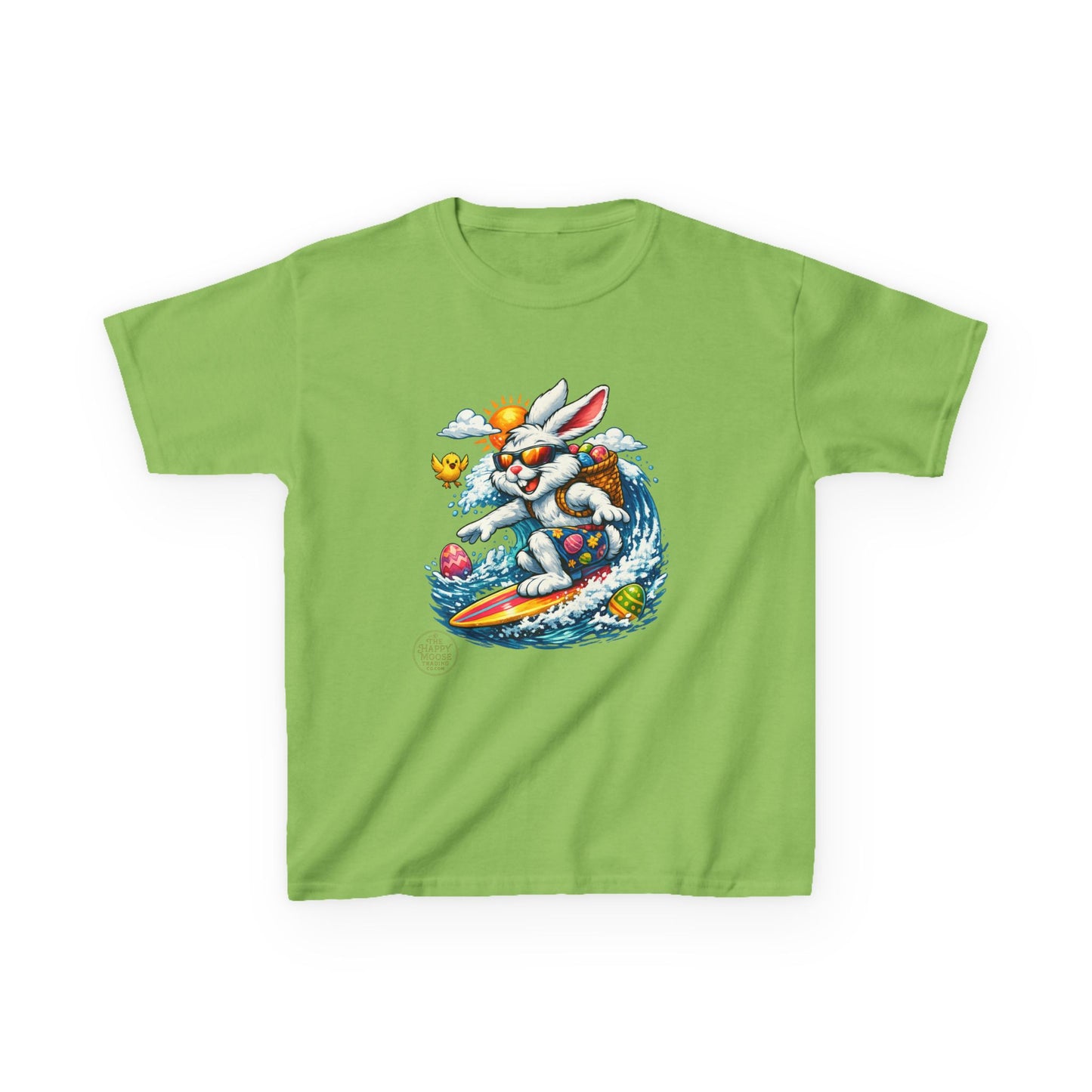 Kids Surfing Easter Bunny T-Shirt — Cute Surfboard Bunny Graphic Tee
