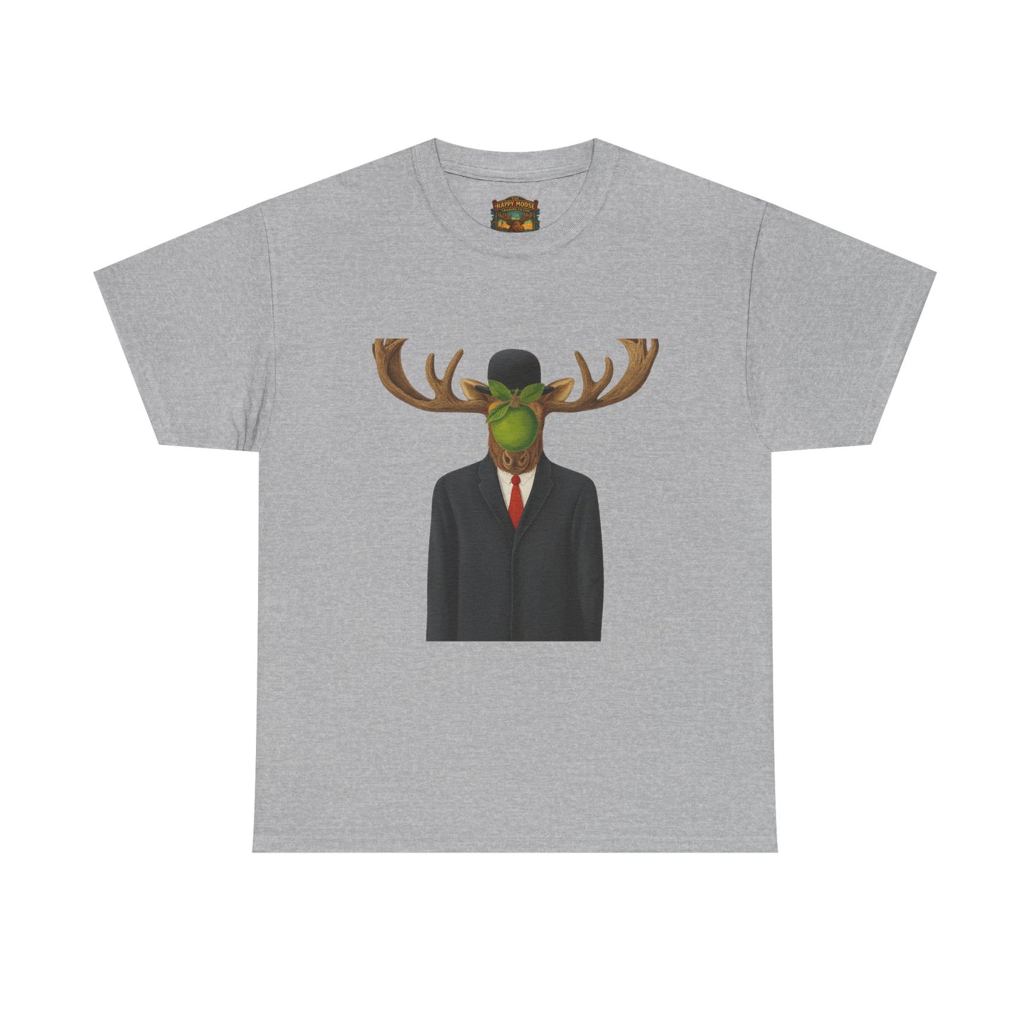 Surreal Moose Head Suit T‑Shirt — 'Man with Antlers' Artistic Graphic Tee
