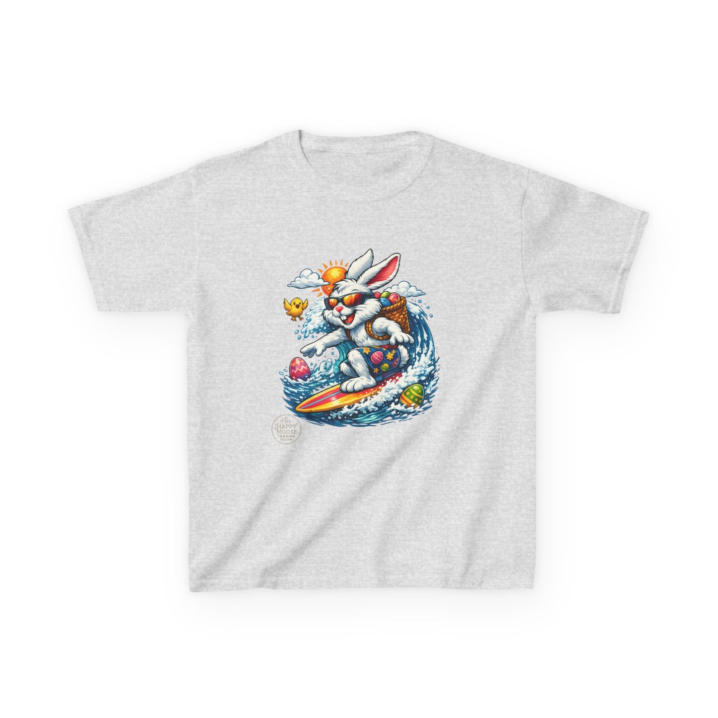 Kids Surfing Easter Bunny T-Shirt — Cute Surfboard Bunny Graphic Tee