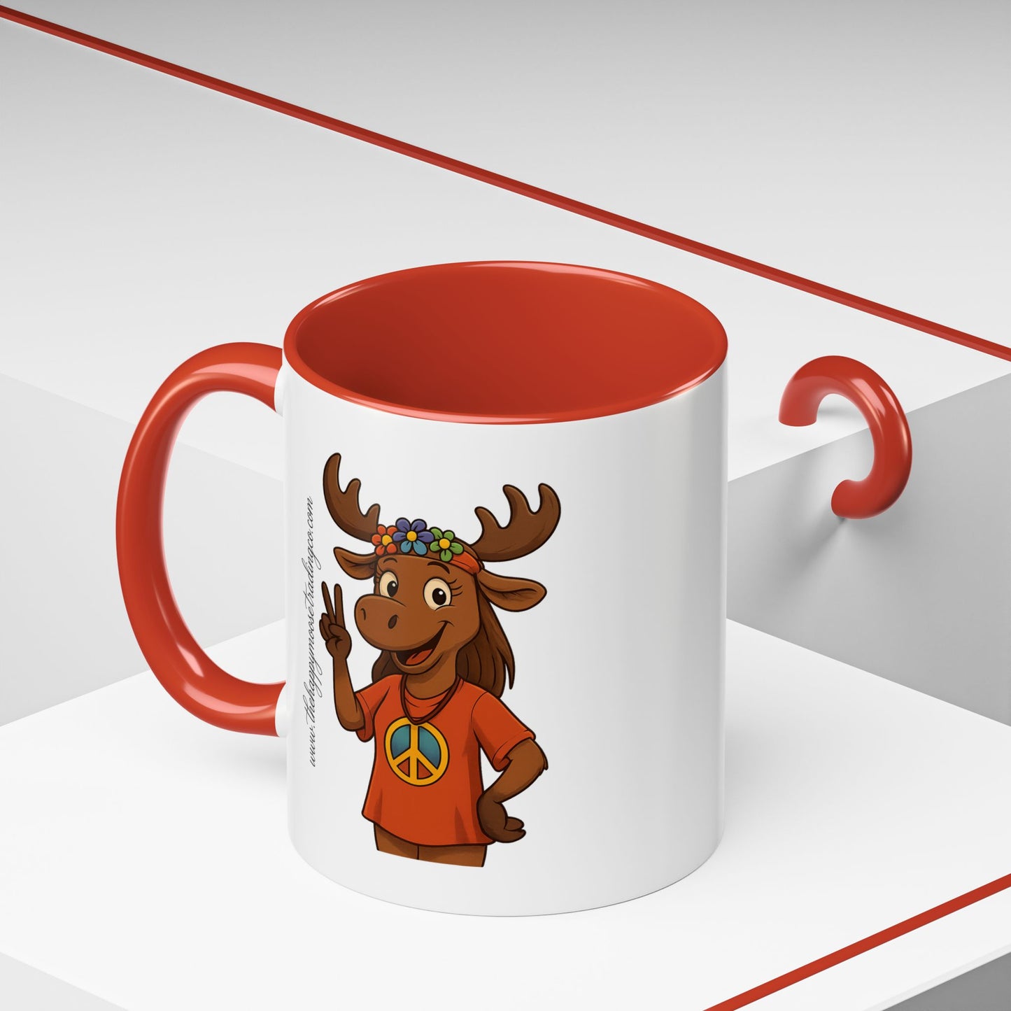 Peace Sign Moose Accent Coffee Mug — Hippie Moose with Flower Crown (11/15oz)