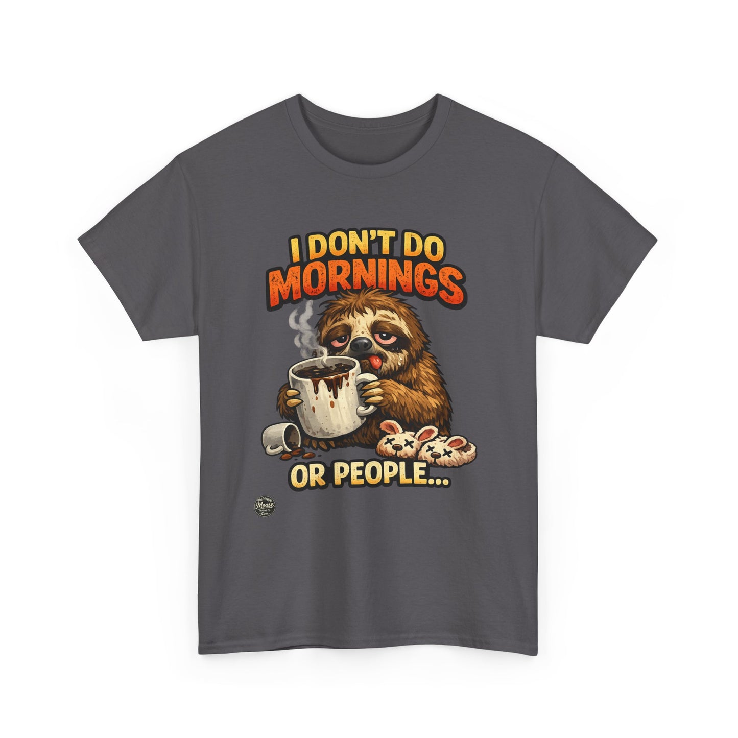 Sloth 'I Don't Do Mornings or People' Graphic Tee - Funny Coffee Shirt for Lazy Morning Lovers