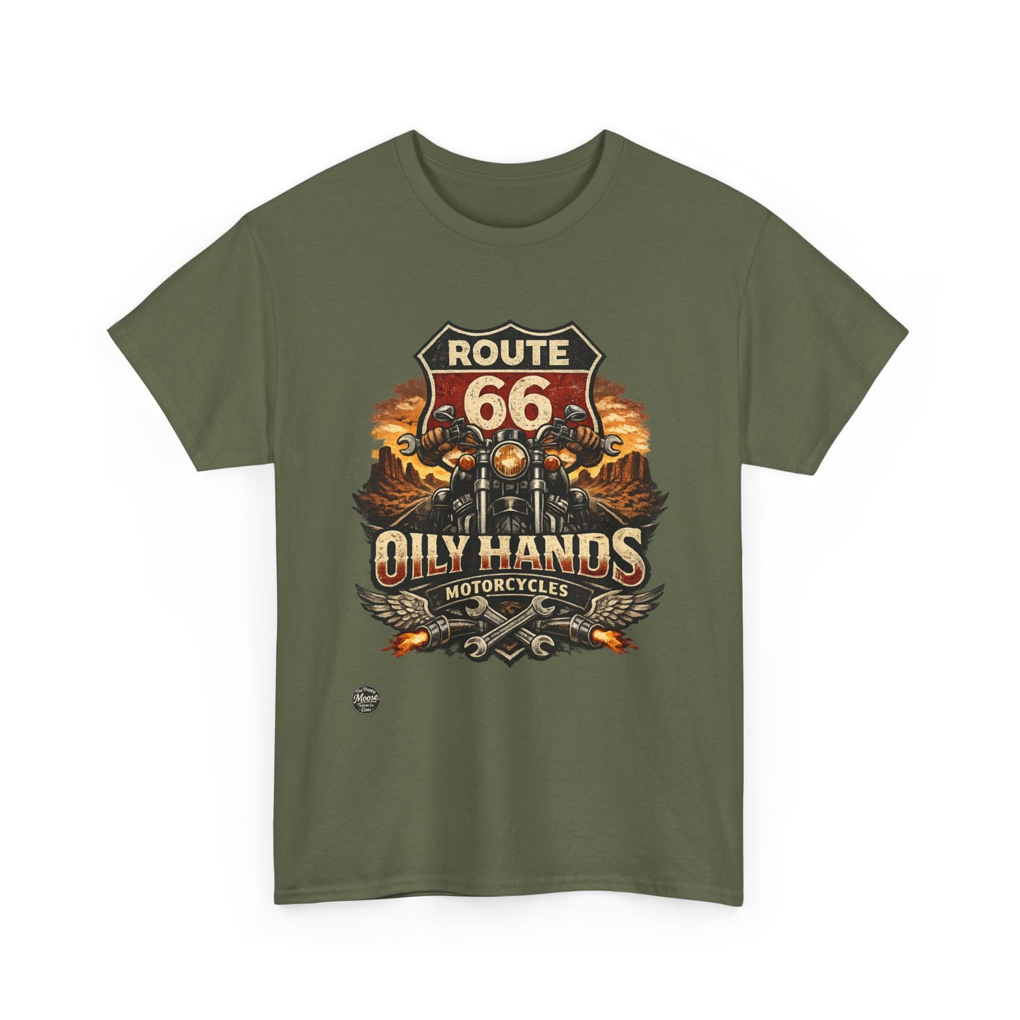 Route 66 'Oily Hands' Vintage Motorcycle T-Shirt #RS001