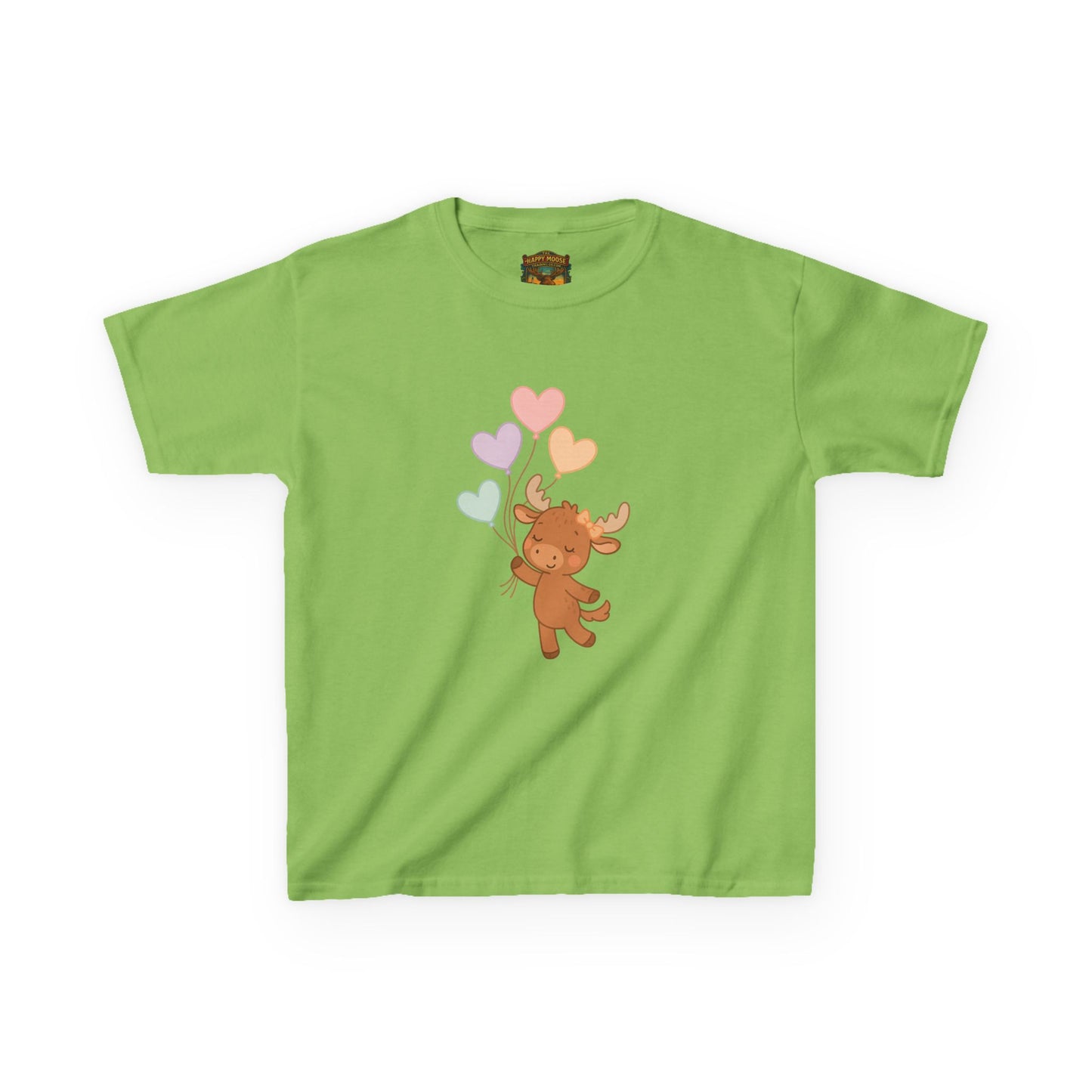 Kids Tee — Cute Moose Holding Heart Balloons | Toddler Gift